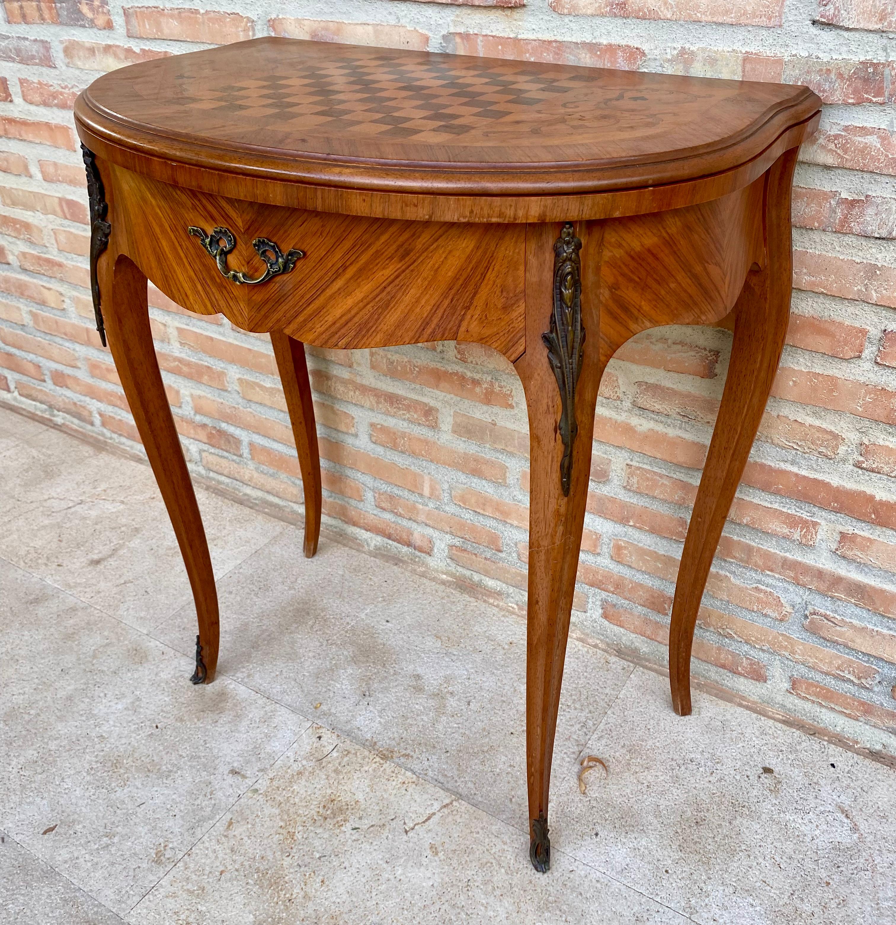 French Demi Lune Folding Card or Console Table with Baize Top, 1900s For Sale 1