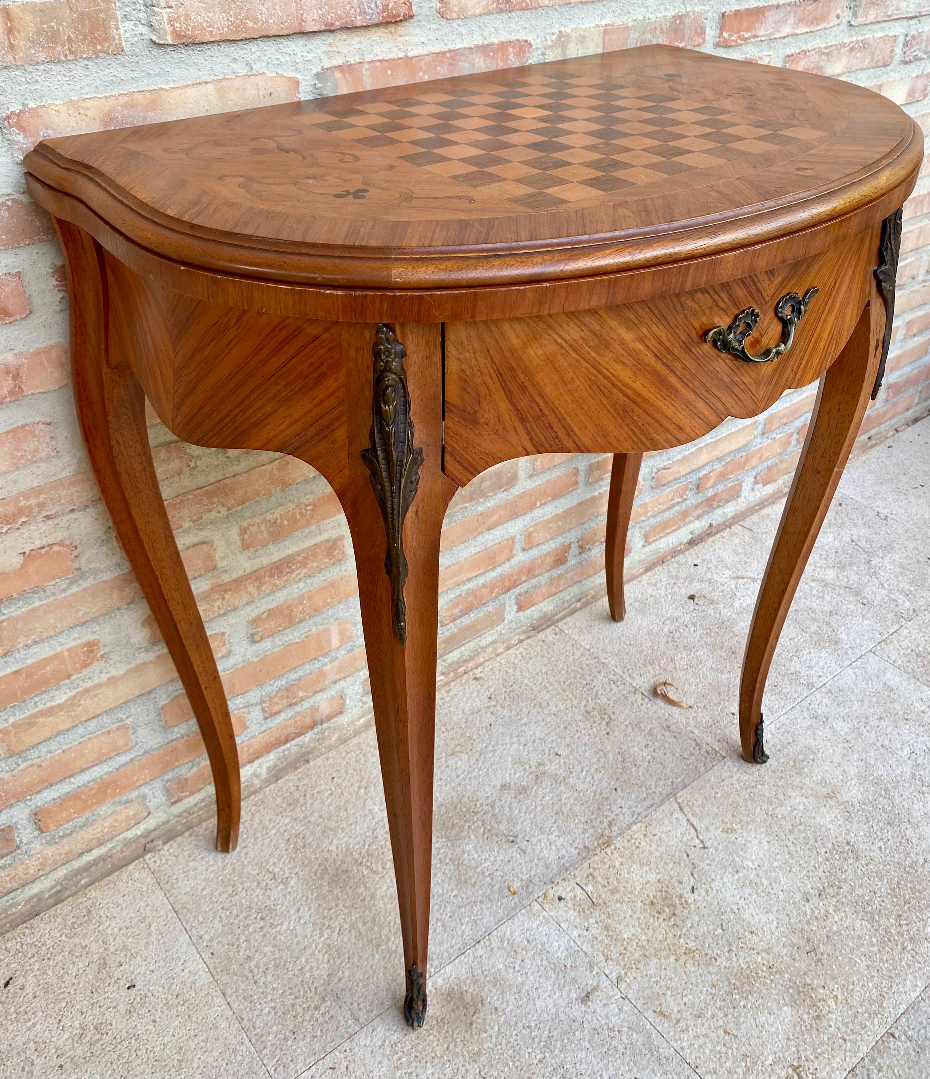 French Demi Lune Folding Card or Console Table with Baize Top, 1900s For Sale 2