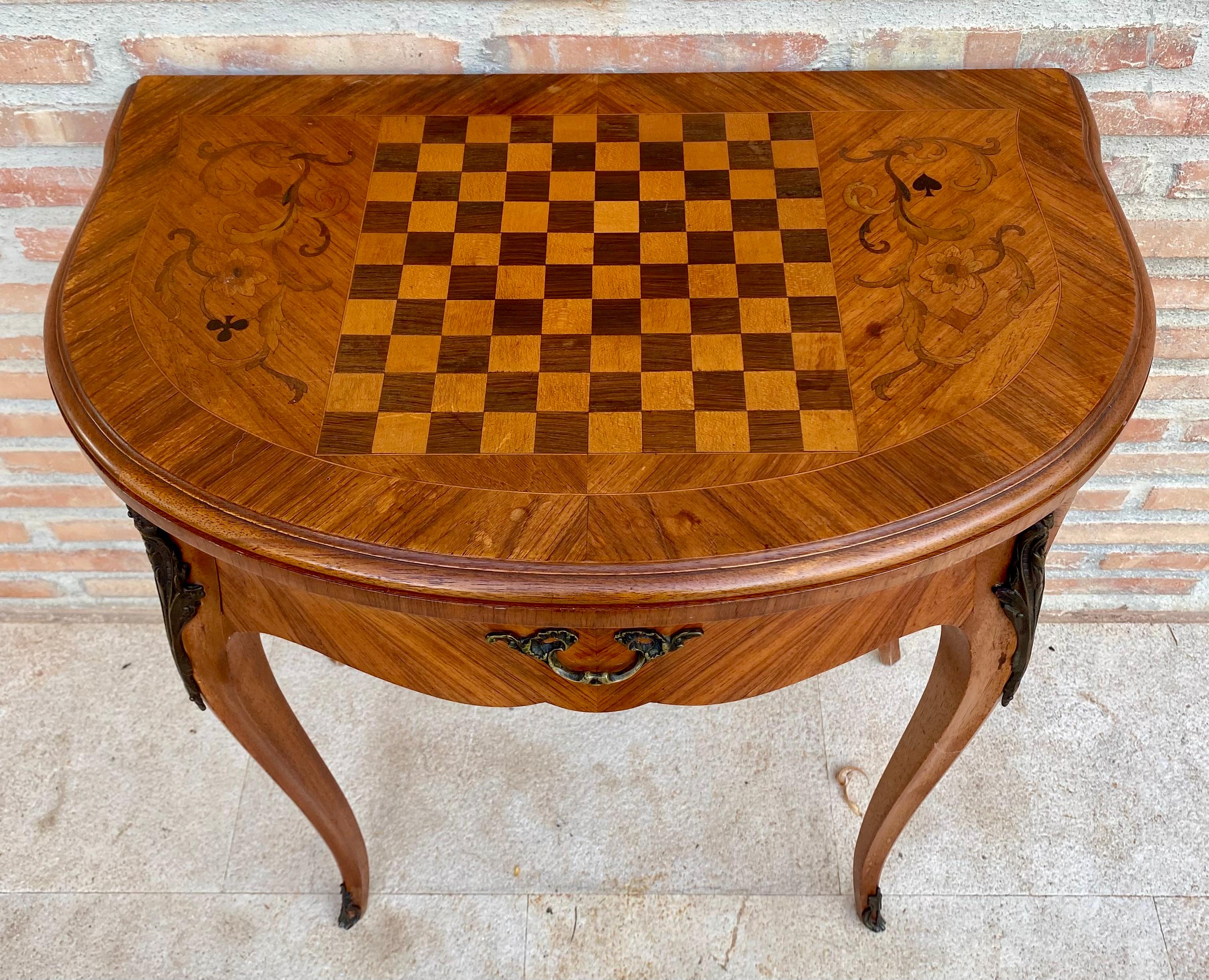 French Demi Lune Folding Card or Console Table with Baize Top, 1900s For Sale 3