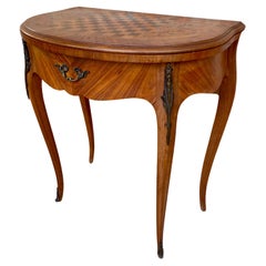 French Demi Lune Folding Card or Console Table with Baize Top, 1900s