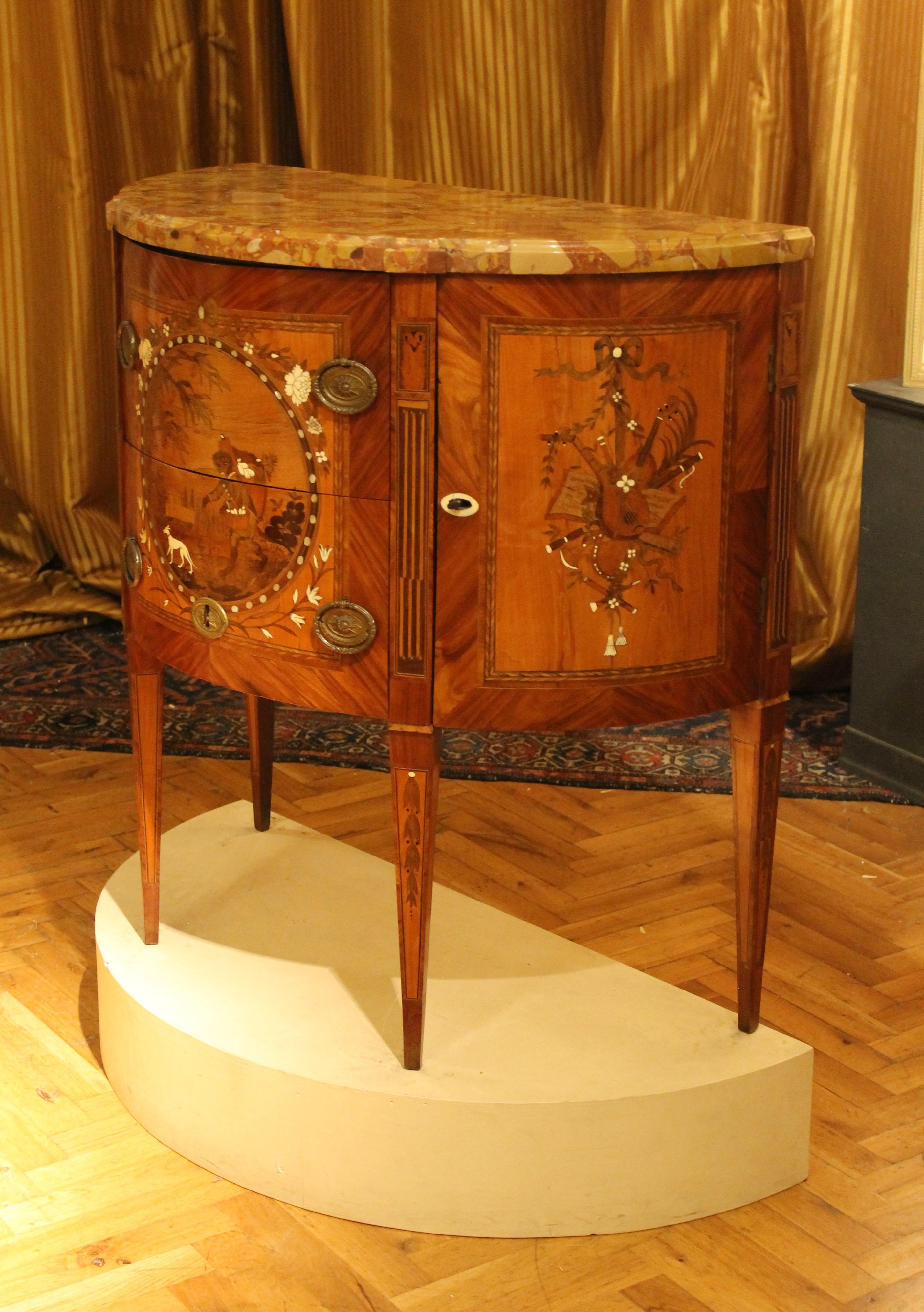 Antique Louis XVI French Demilune Marquetry Chest of Drawers Stamped Tondeur For Sale 4