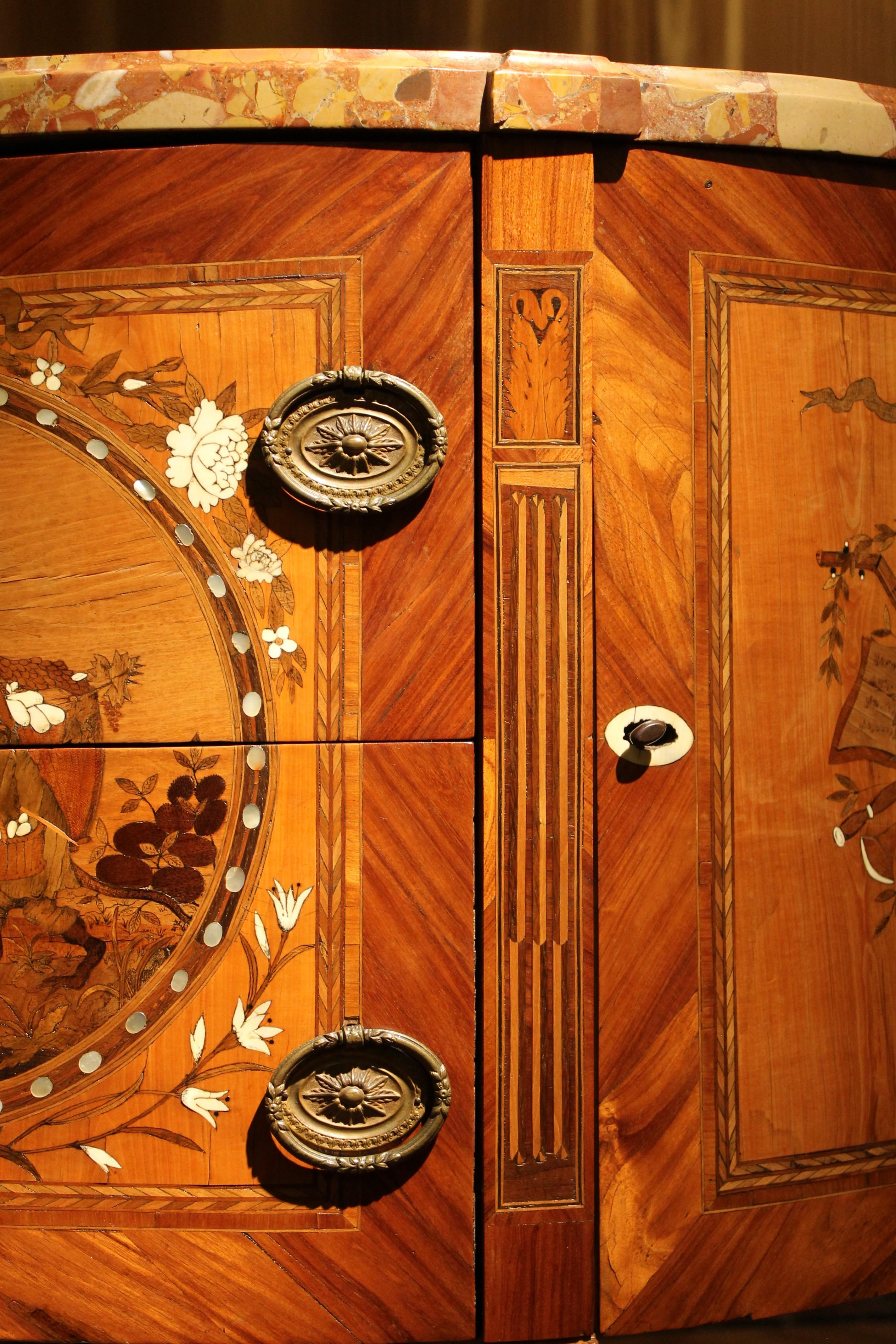 Antique Louis XVI French Demilune Marquetry Chest of Drawers Stamped Tondeur For Sale 5