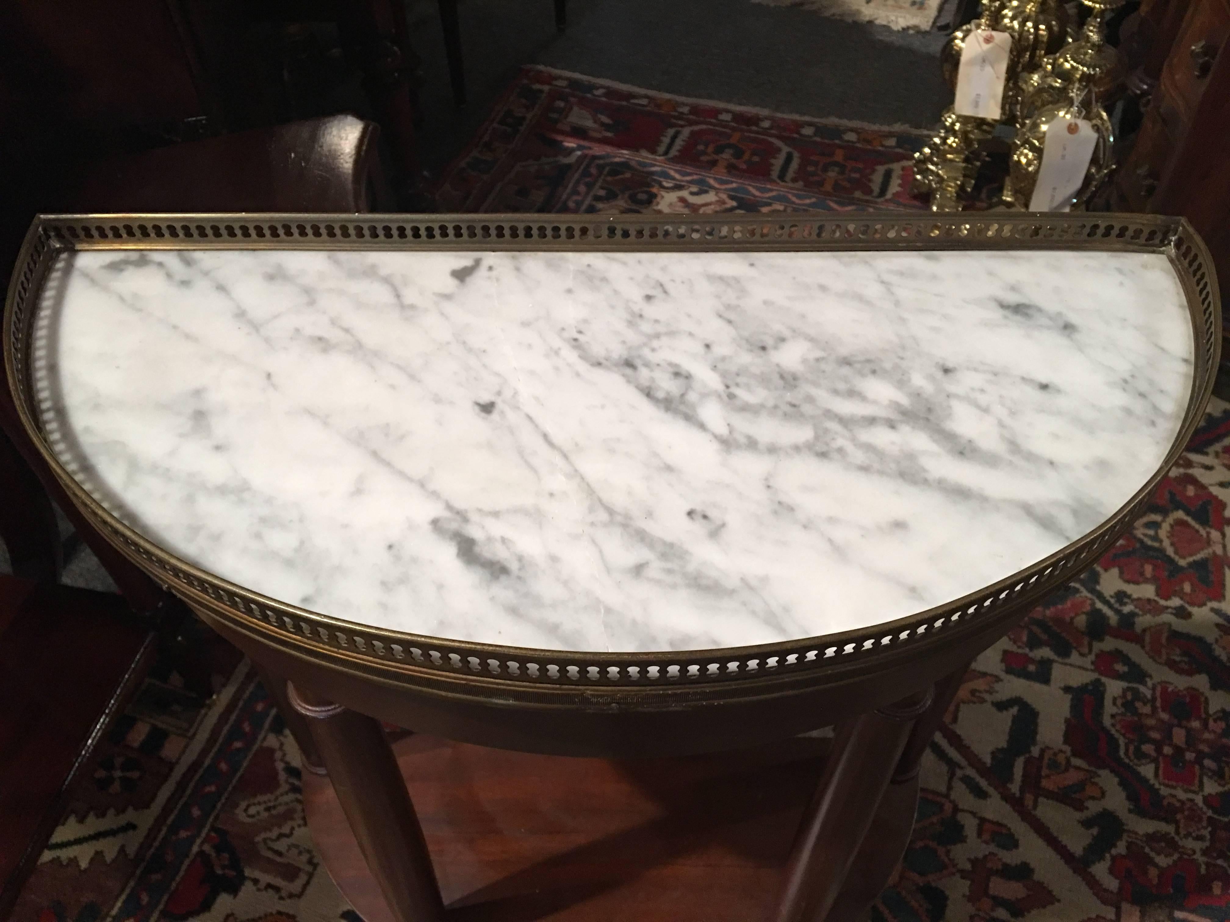 Louis XVI French Demilune or Console Table with a Marble Top, 19th Century