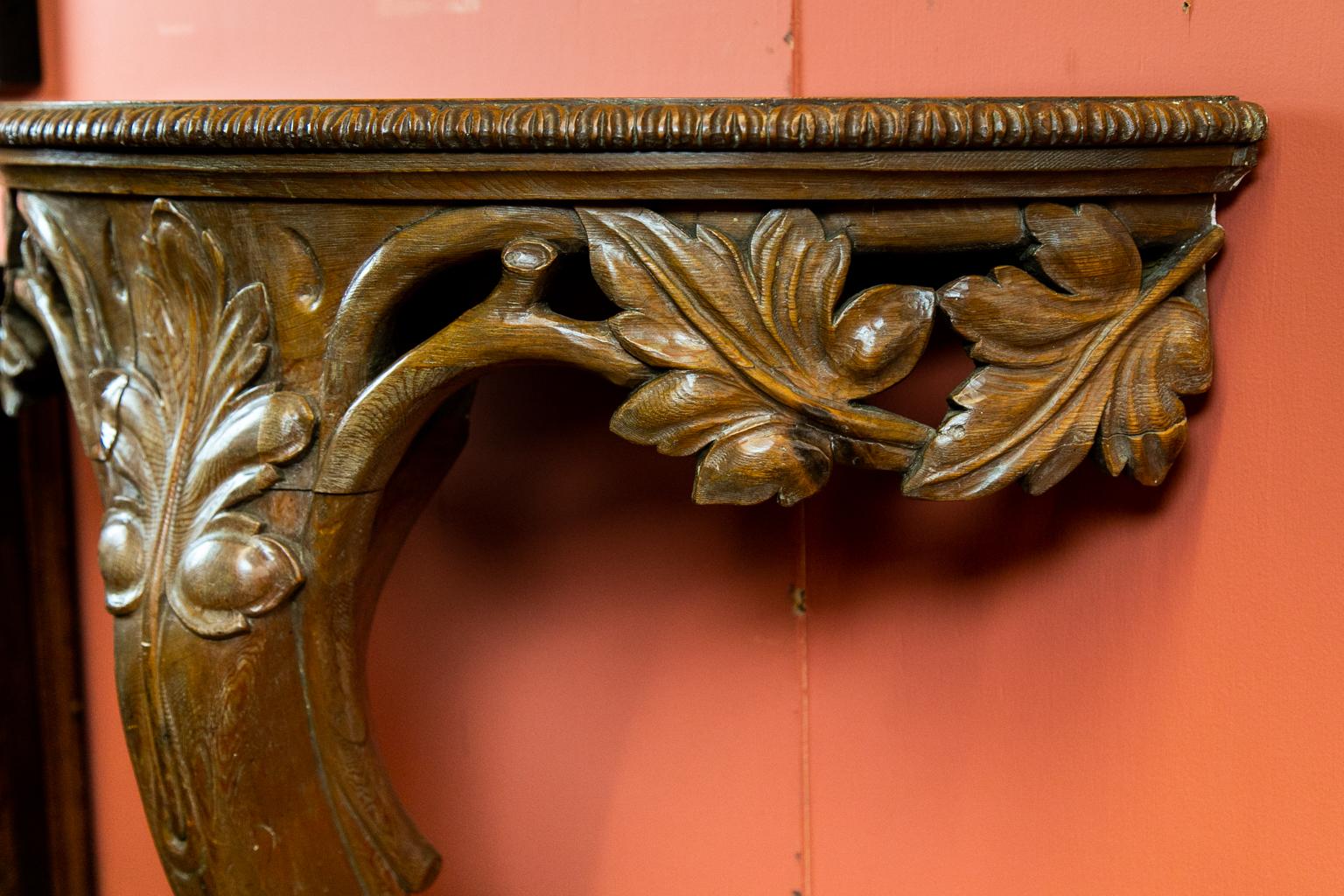 Hand-Carved French Demilune Pine Console Table For Sale