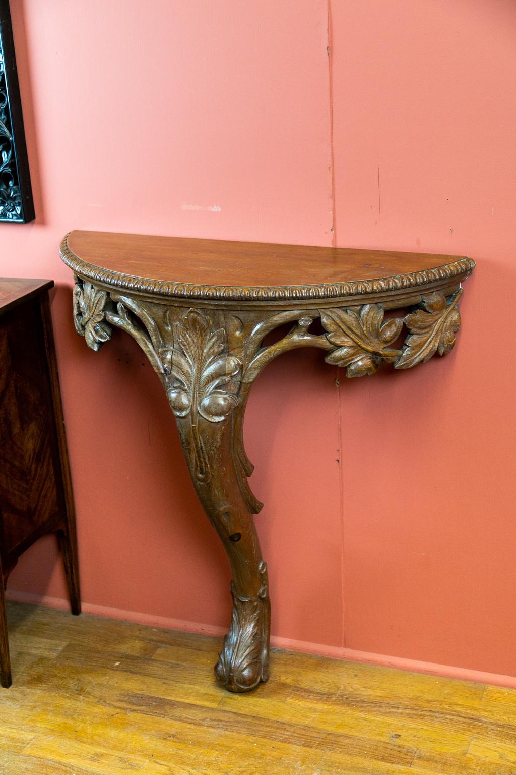 French Demilune Pine Console Table For Sale 1