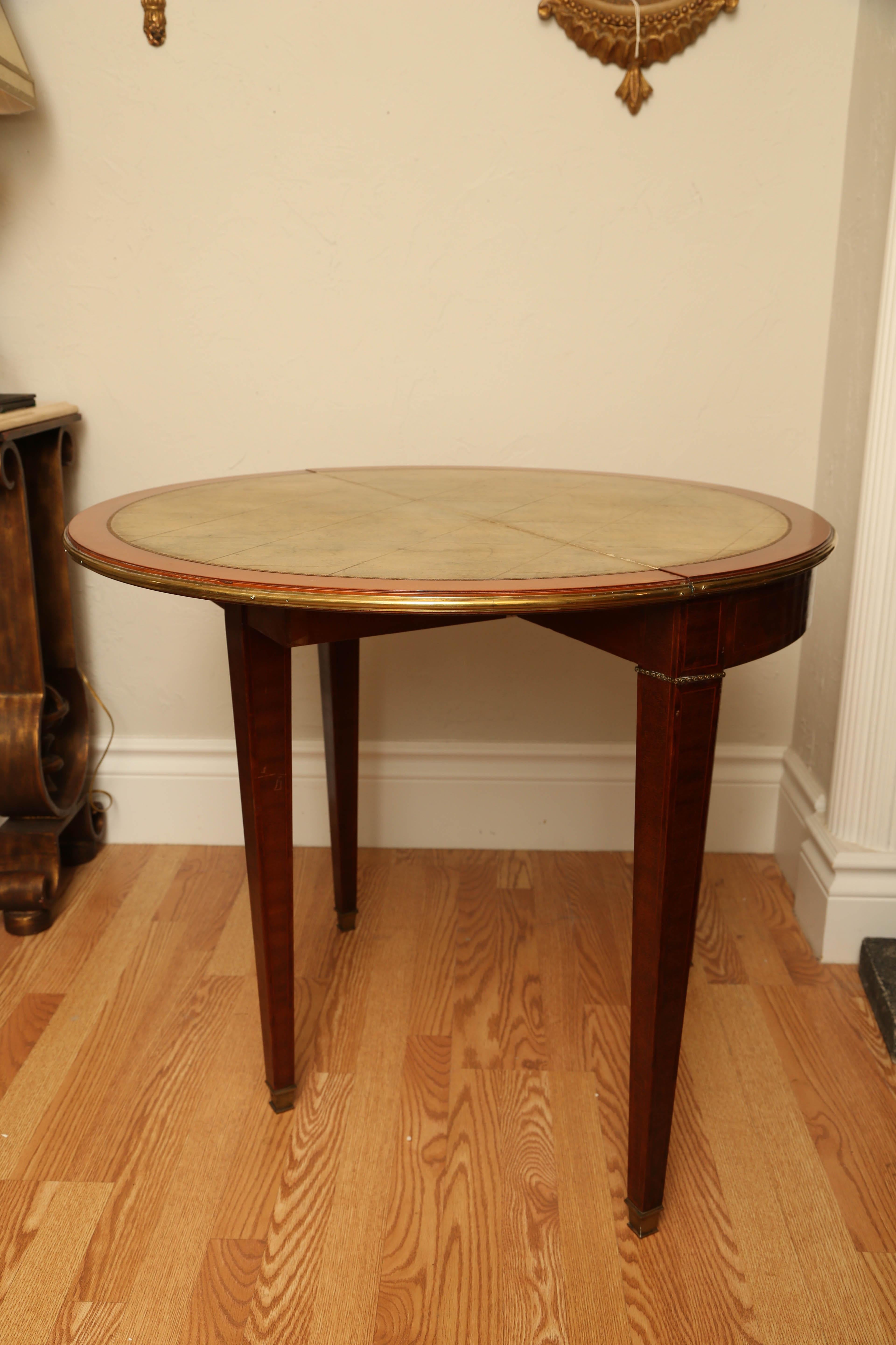 Leather French Folding Demilune Card Table For Sale