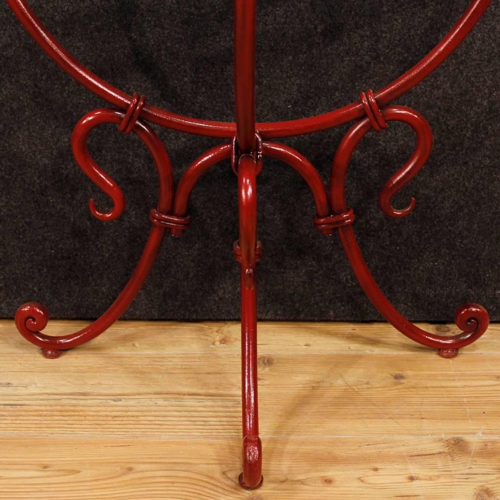 French Demilune Console Table in Red Painted Metal with Glass Top, 20th Century 1