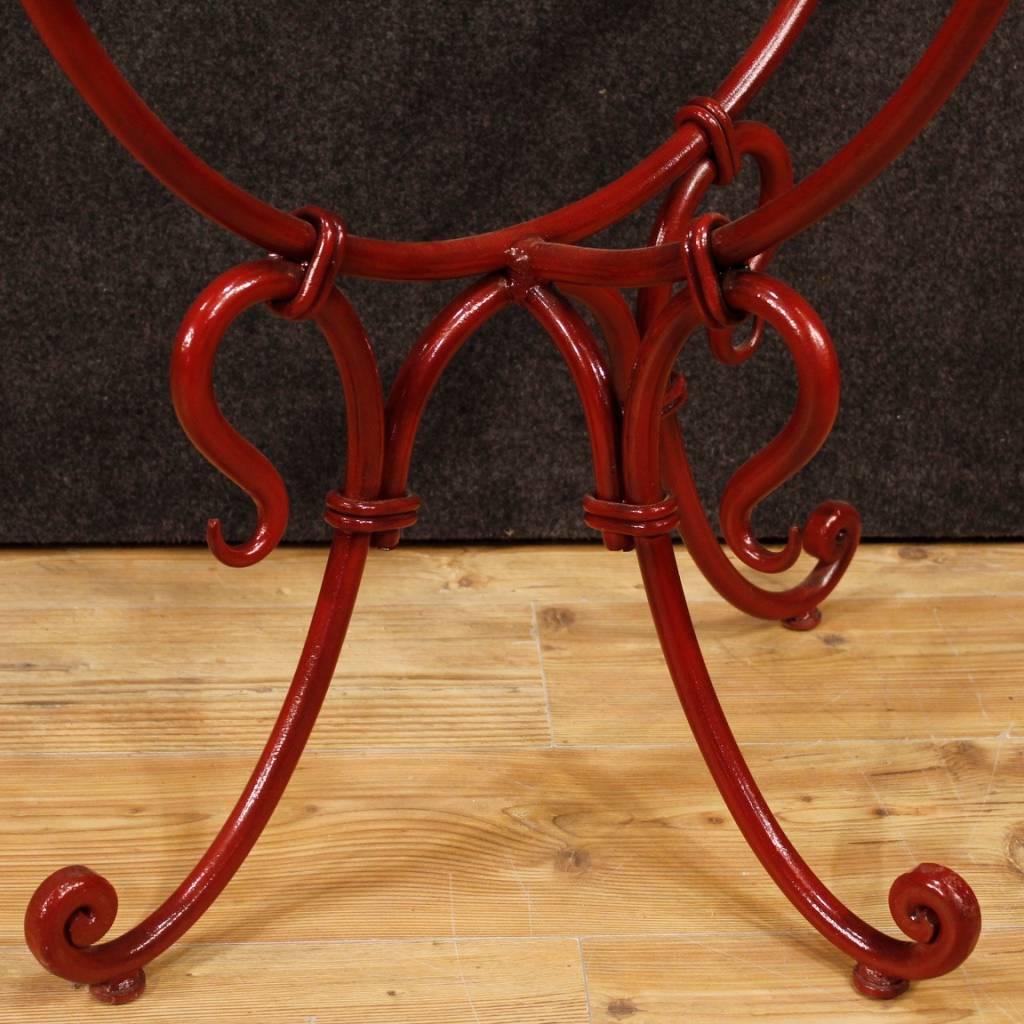 French Demilune Console Table in Red Painted Metal with Glass Top, 20th Century 2