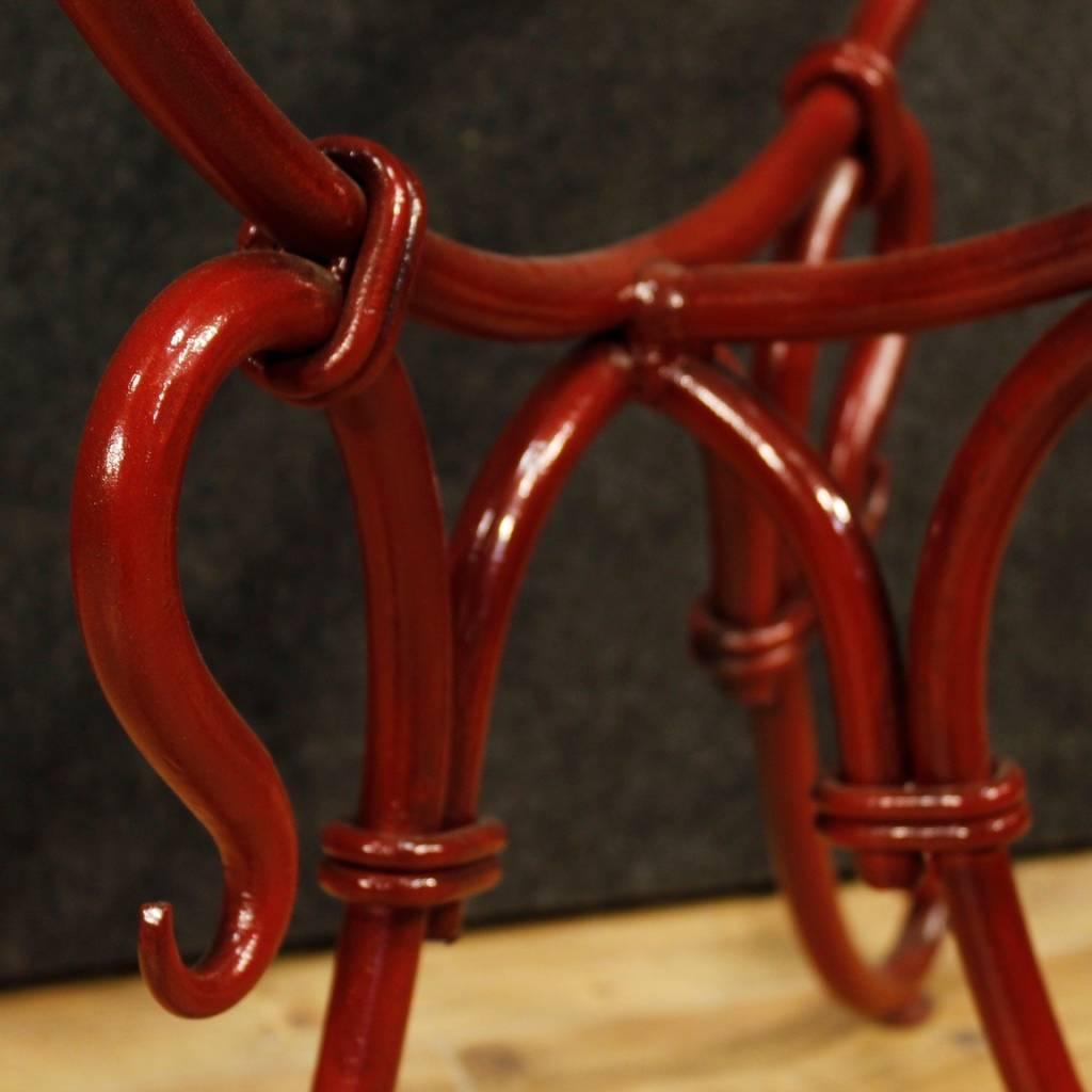 French Demilune Console Table in Red Painted Metal with Glass Top, 20th Century 3