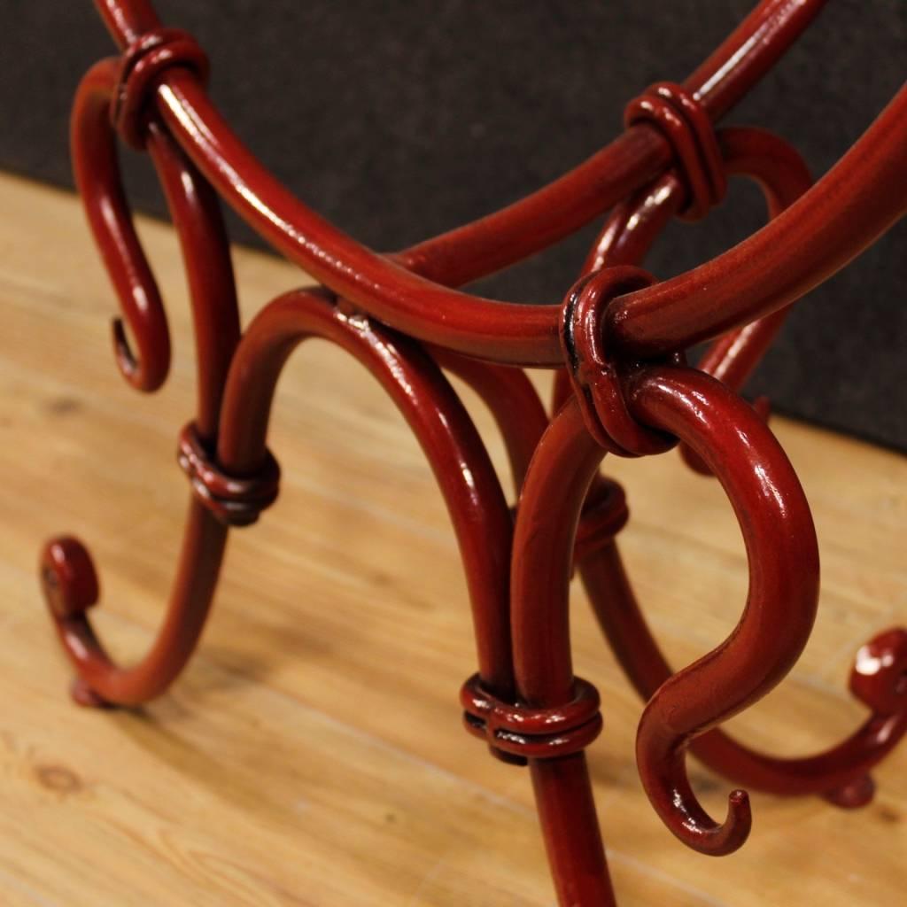 French Demilune Console Table in Red Painted Metal with Glass Top, 20th Century 5