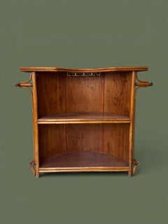 French Demilune Dry Bar, Rattan and Woven Grasscloth, 1970s