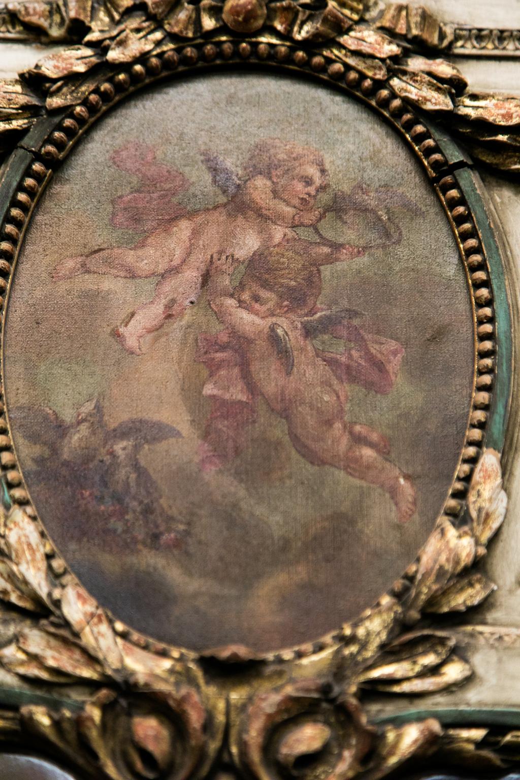 Specchio francese Demilune con piano in marmo in vendita 8