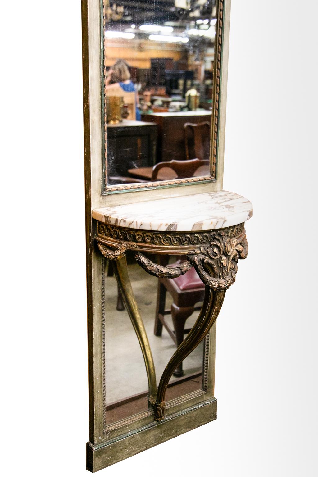 French Demilune Marble Top Pier Mirror For Sale 11