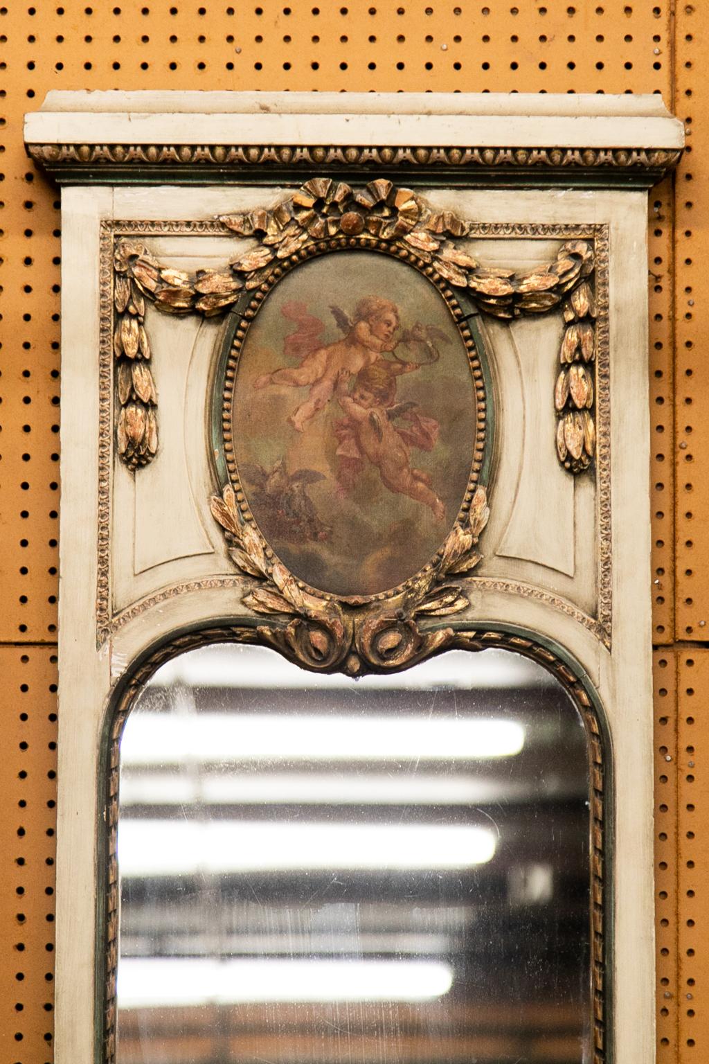 French Demilune Marble Top Pier Mirror In Good Condition For Sale In Wilson, NC