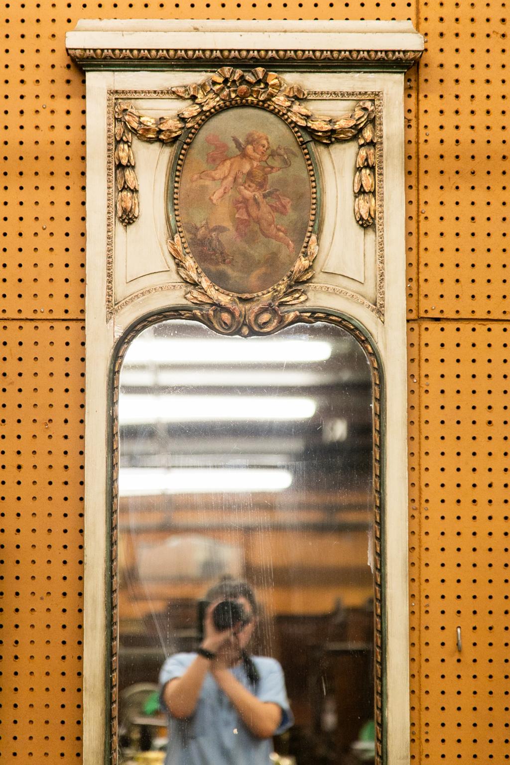 Late 19th Century French Demilune Marble Top Pier Mirror For Sale