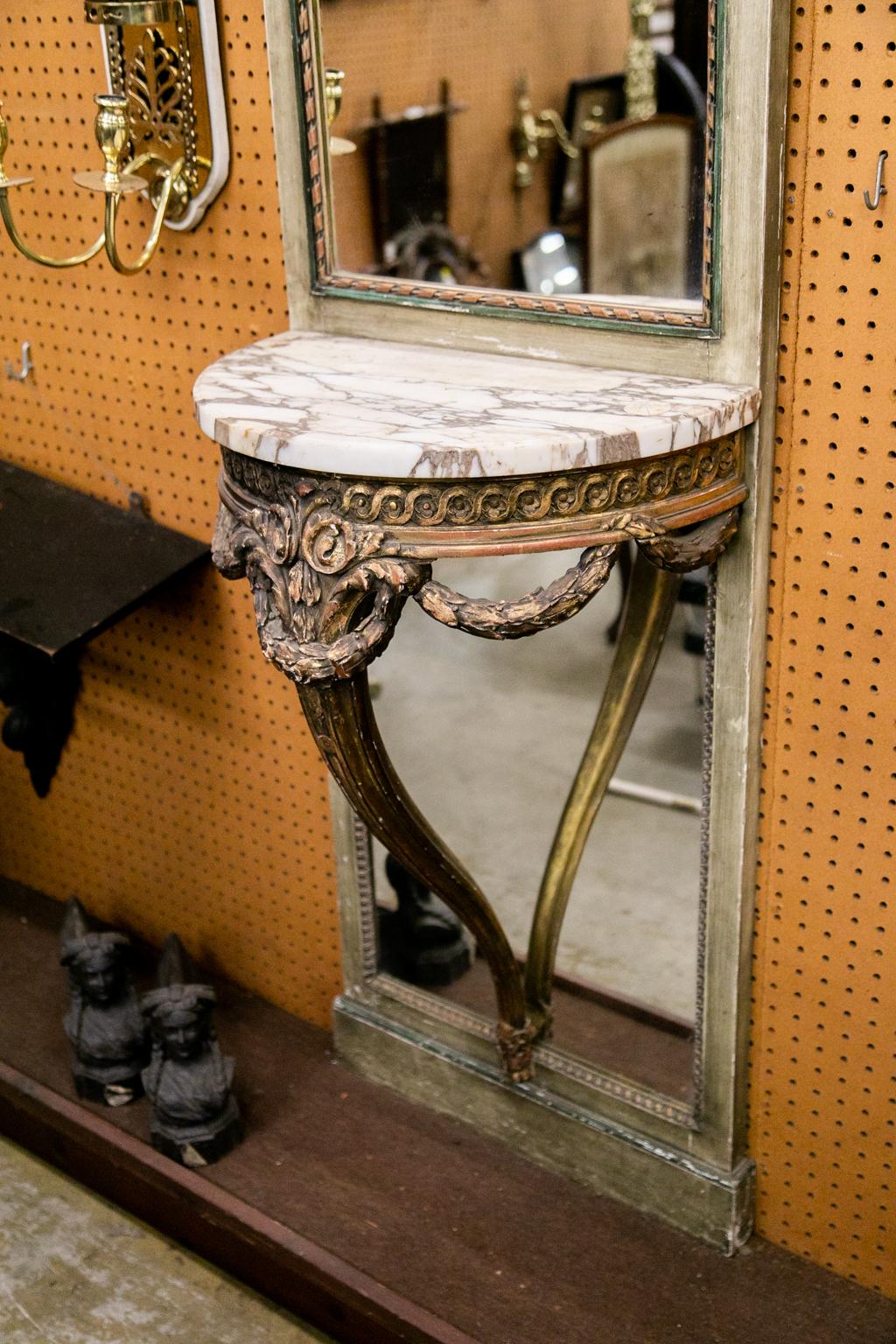 French Demilune Marble Top Pier Mirror For Sale 1