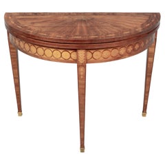 Used French Demilune Marquetry Console Game Table