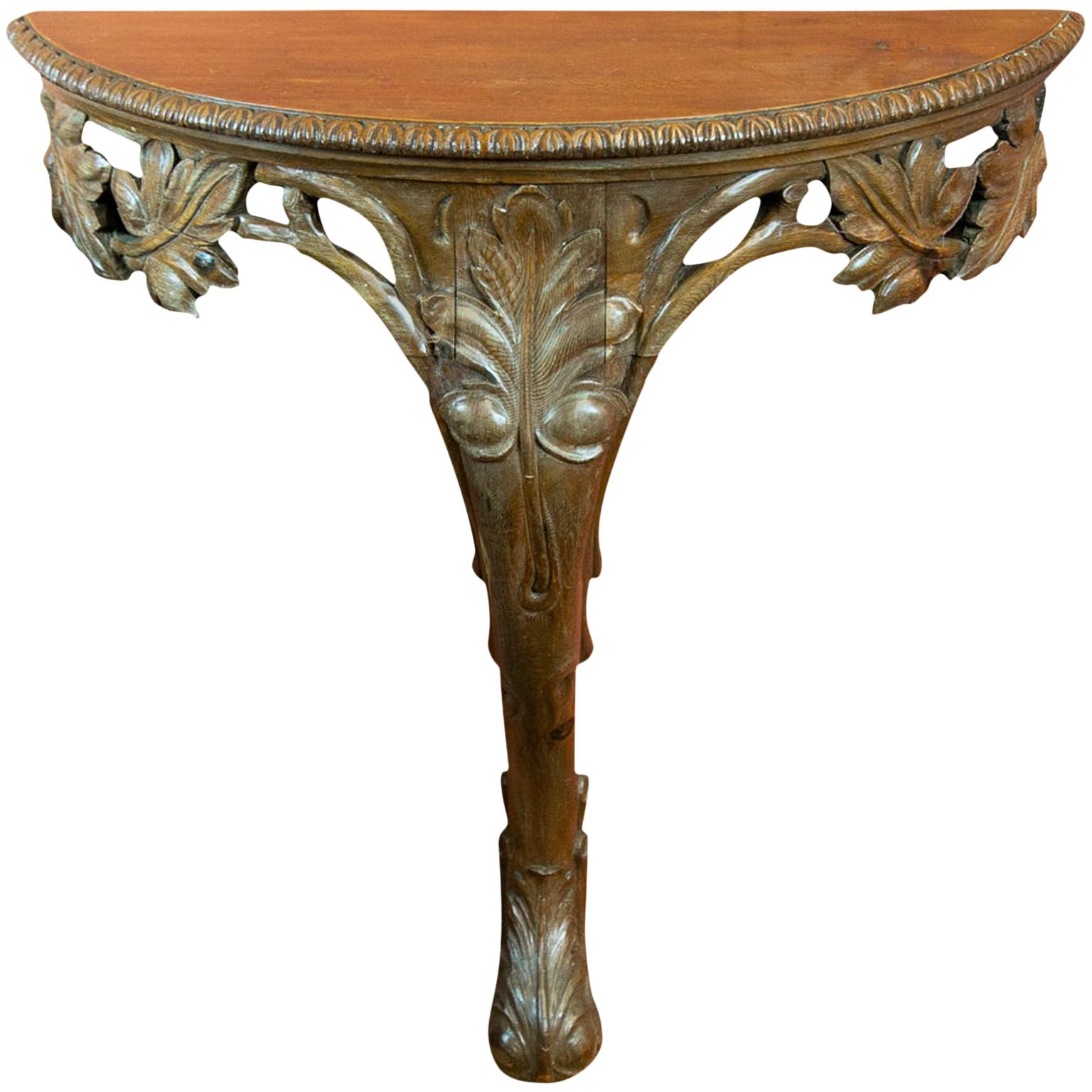 French Demilune Pine Console Table For Sale