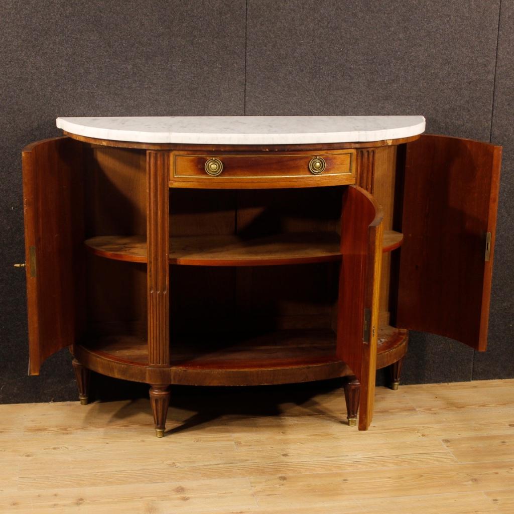 20th Century French Demilune Sideboard in Mahogany with Marble Top in Louis XVI Style