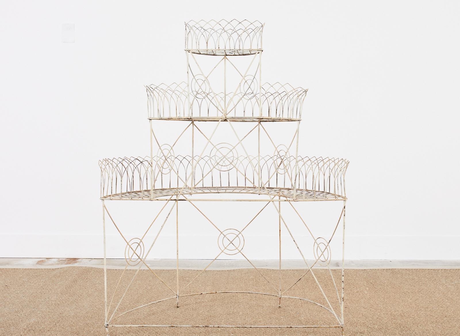 French Demilune Three-Tier Iron Wire Plant Stand 4