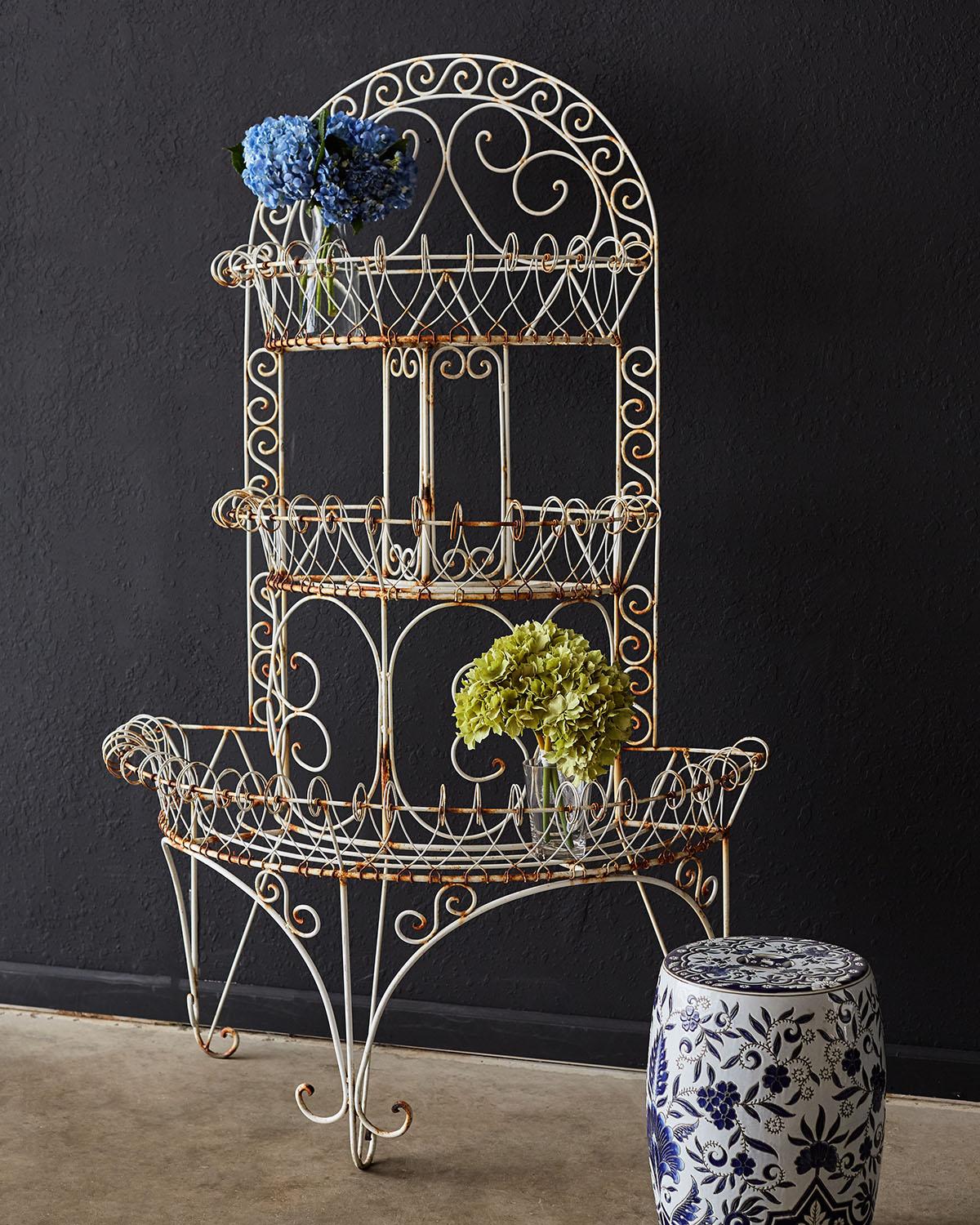 Late Victorian French Demilune Three-Tier Iron Wire Plant Stand