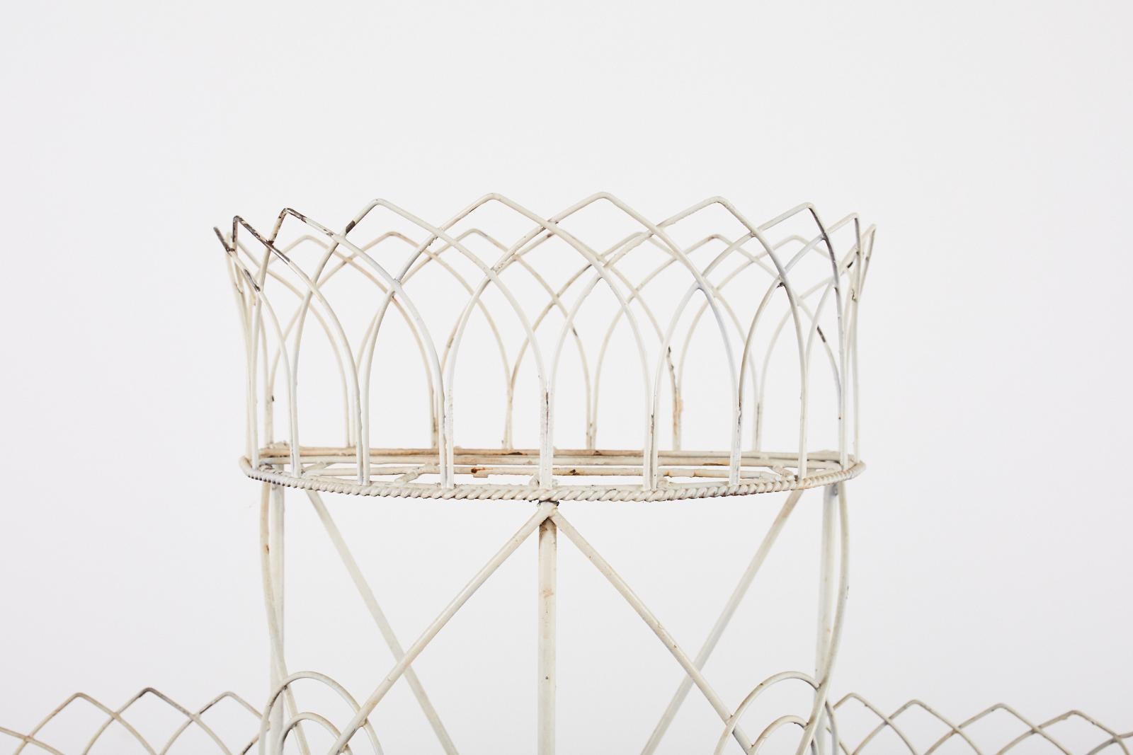 Painted French Demilune Three-Tier Iron Wire Plant Stand