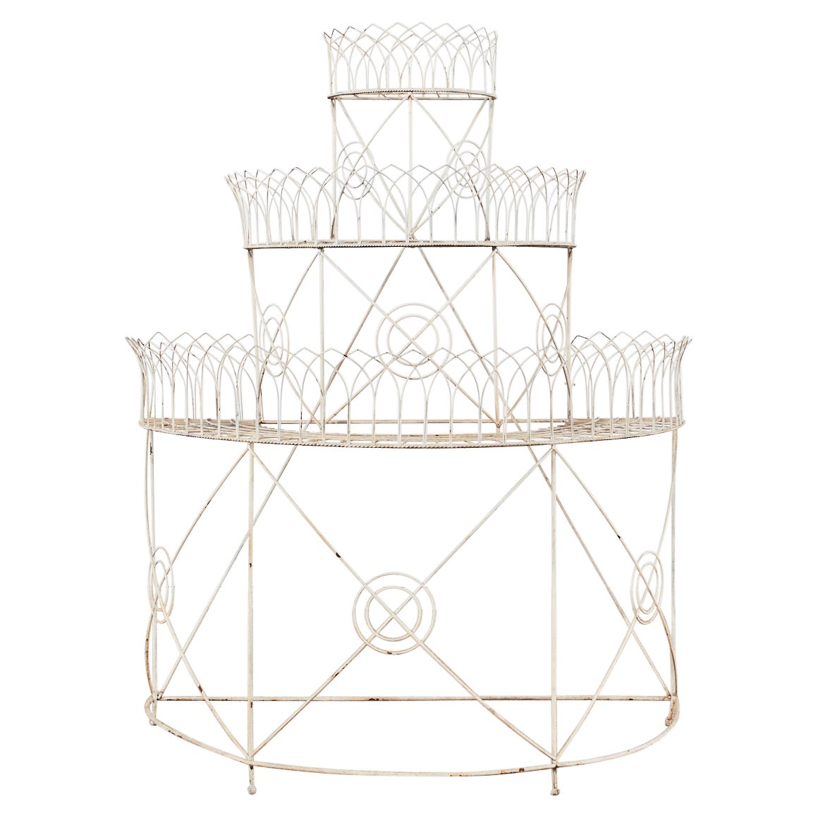 French Demilune Three-Tier Iron Wire Plant Stand