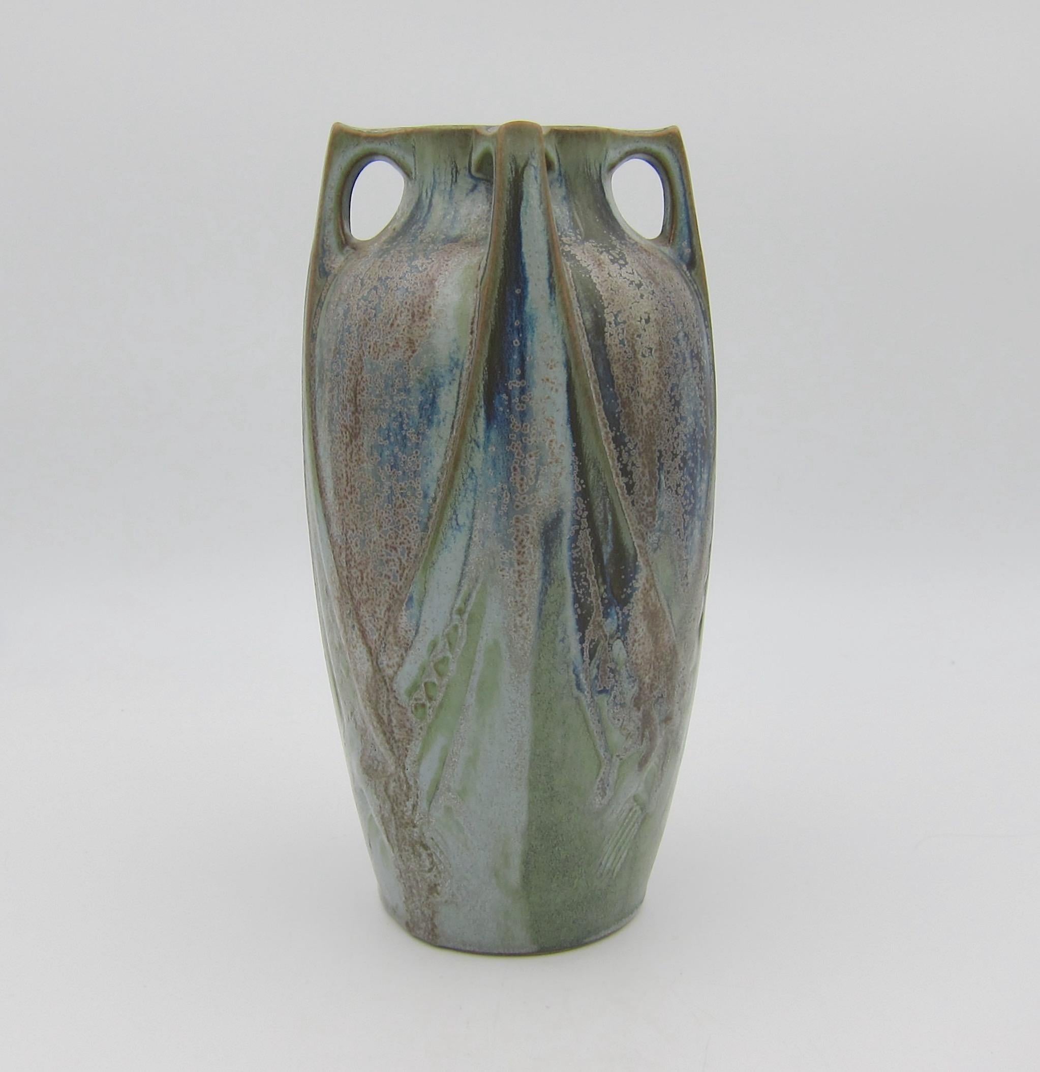 Vase Art nouveau français Denbac Gres Flammes avec glaçure cristalline 5