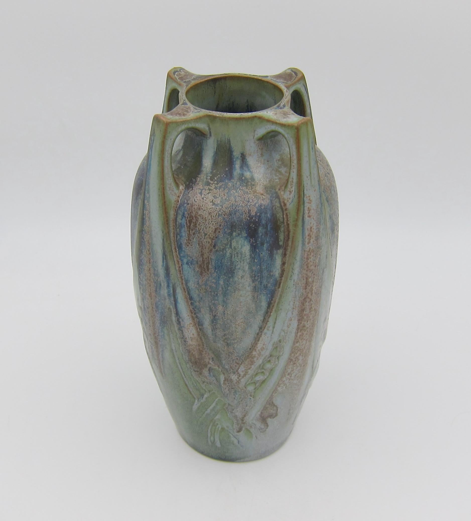 20ième siècle Vase Art nouveau français Denbac Gres Flammes avec glaçure cristalline