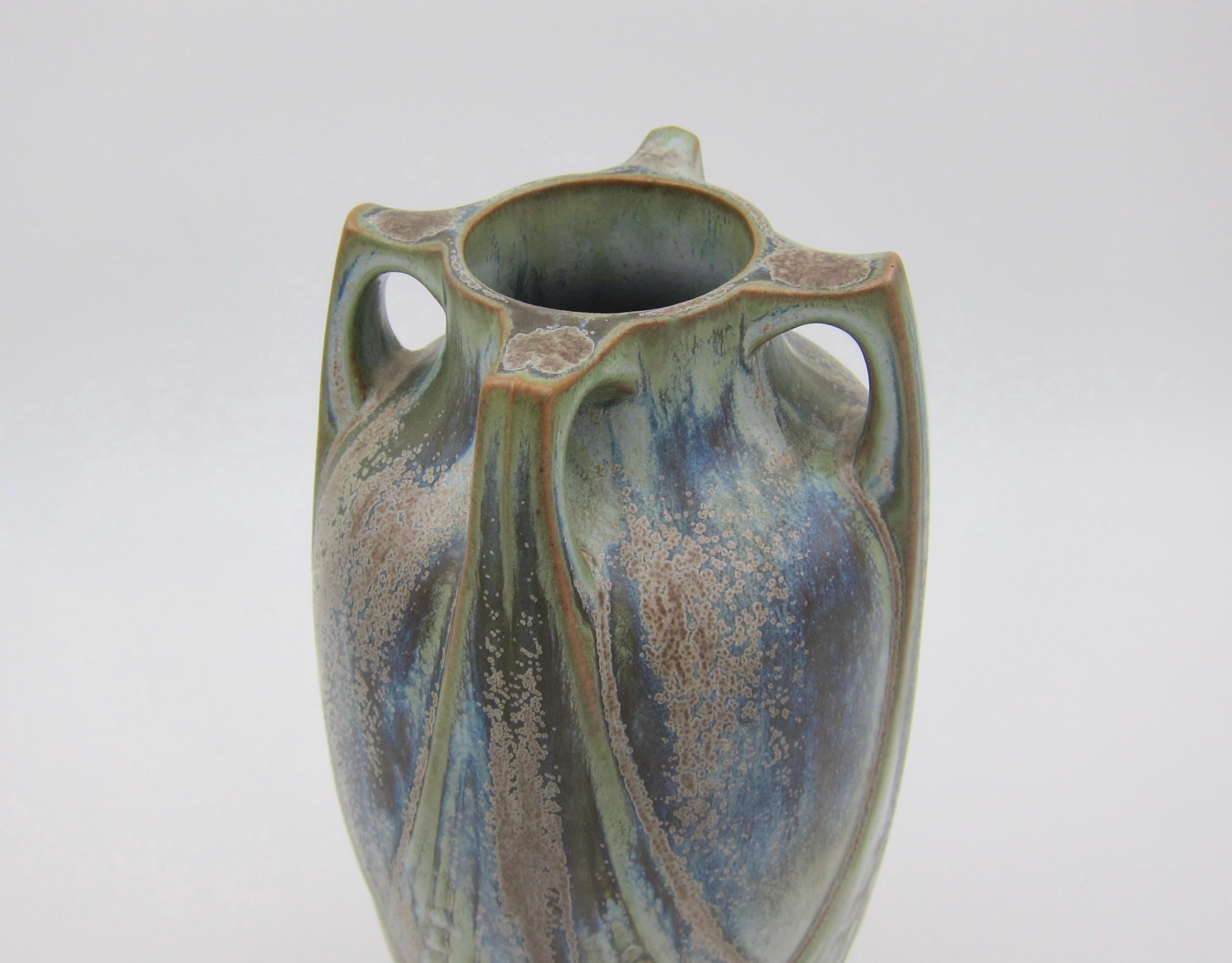 Céramique Vase Art nouveau français Denbac Gres Flammes avec glaçure cristalline