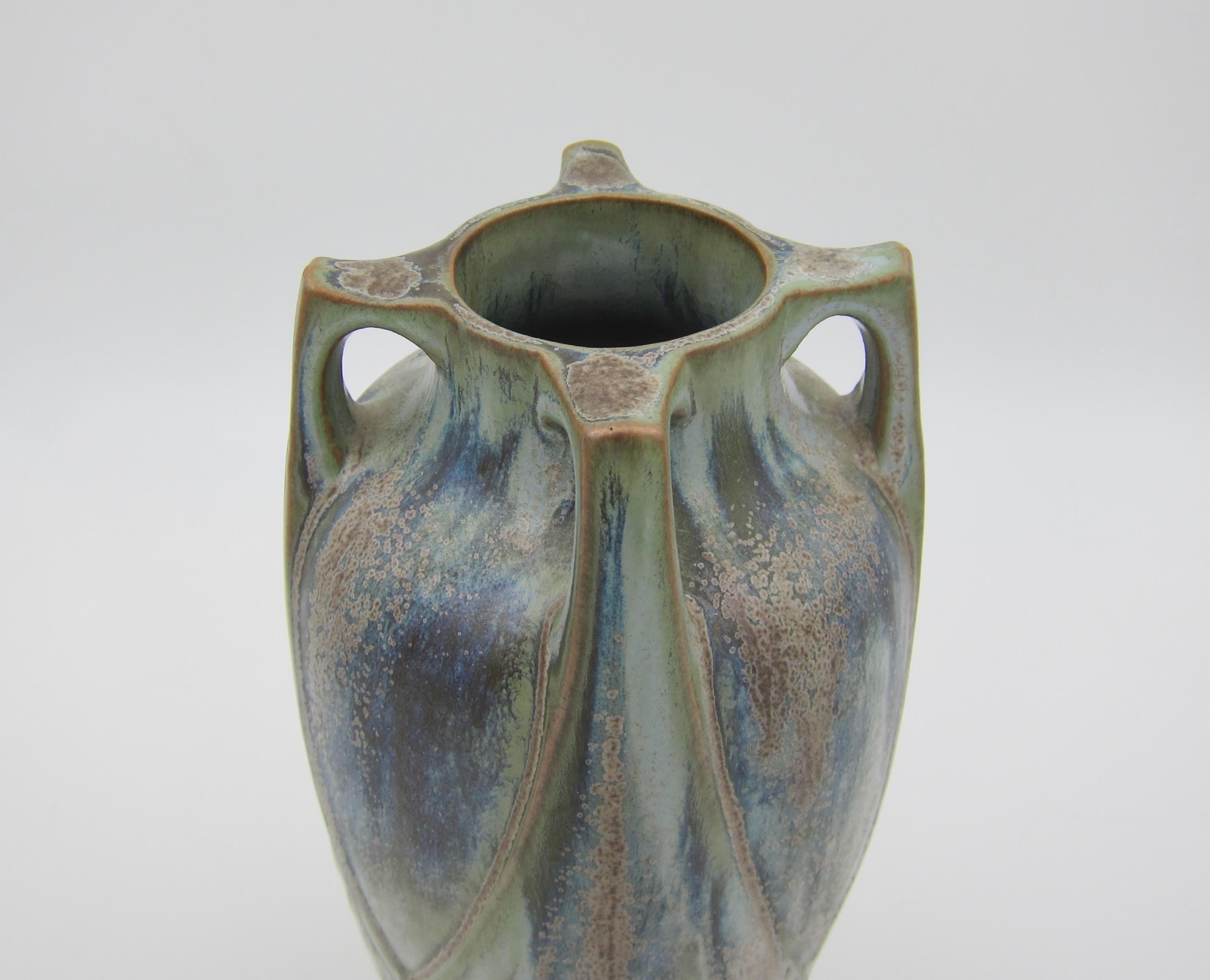 Vase Art nouveau français Denbac Gres Flammes avec glaçure cristalline 1