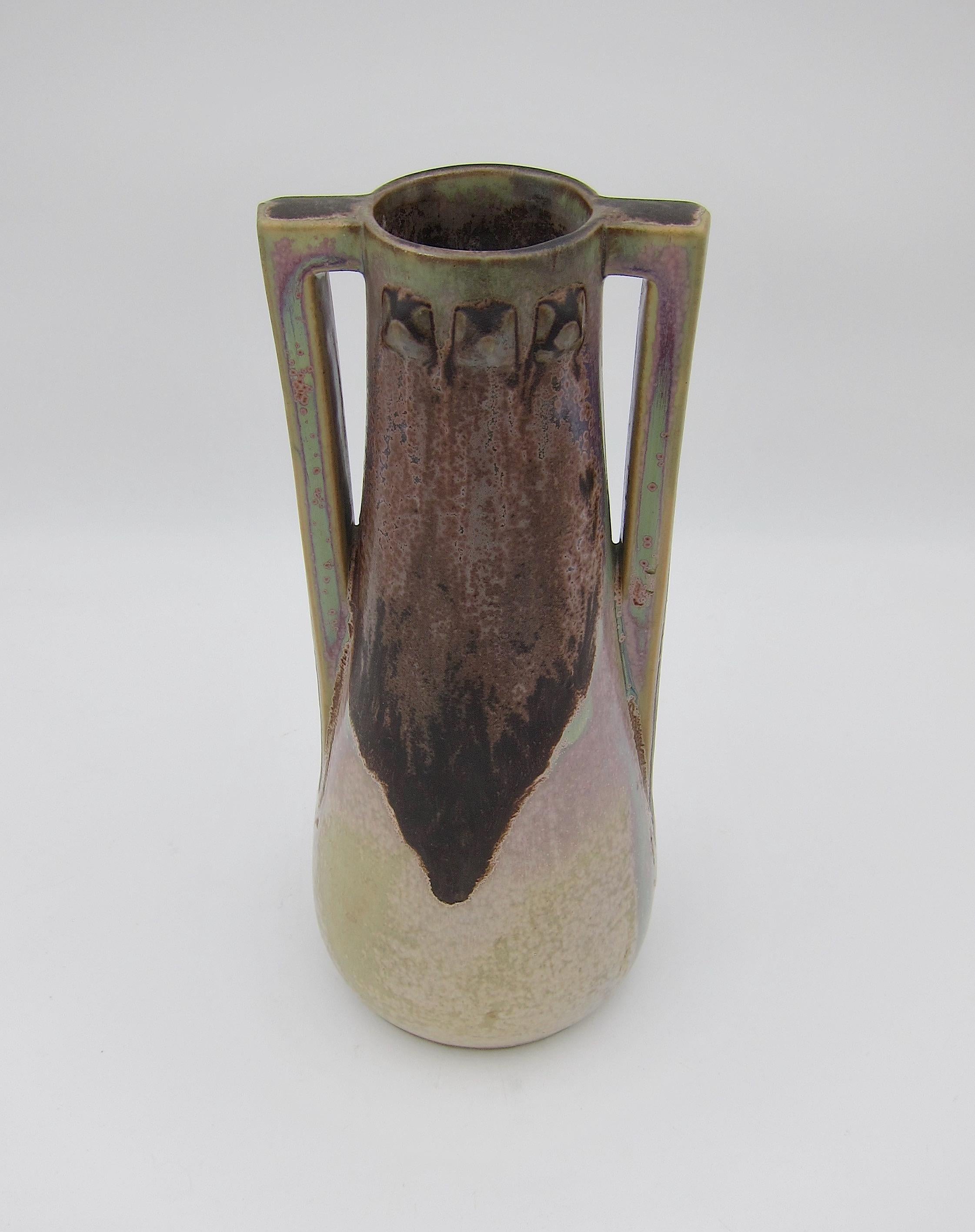 French Denbac Pottery Vase with Iridescence, Drip and Crystalline Glaze 2