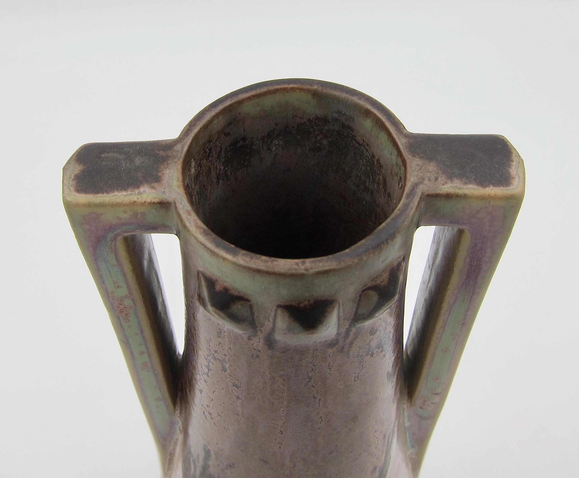 French Denbac Pottery Vase with Iridescence, Drip and Crystalline Glaze 4