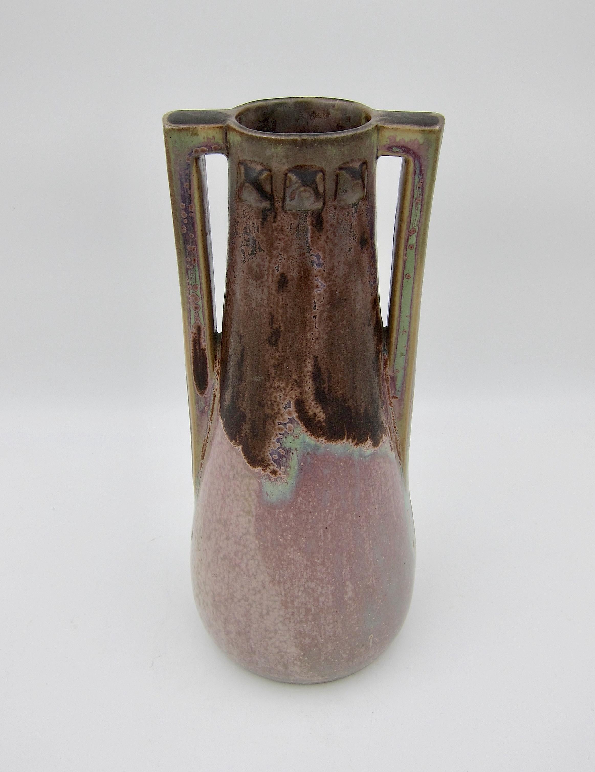 French Denbac Pottery Vase with Iridescence, Drip and Crystalline Glaze 5