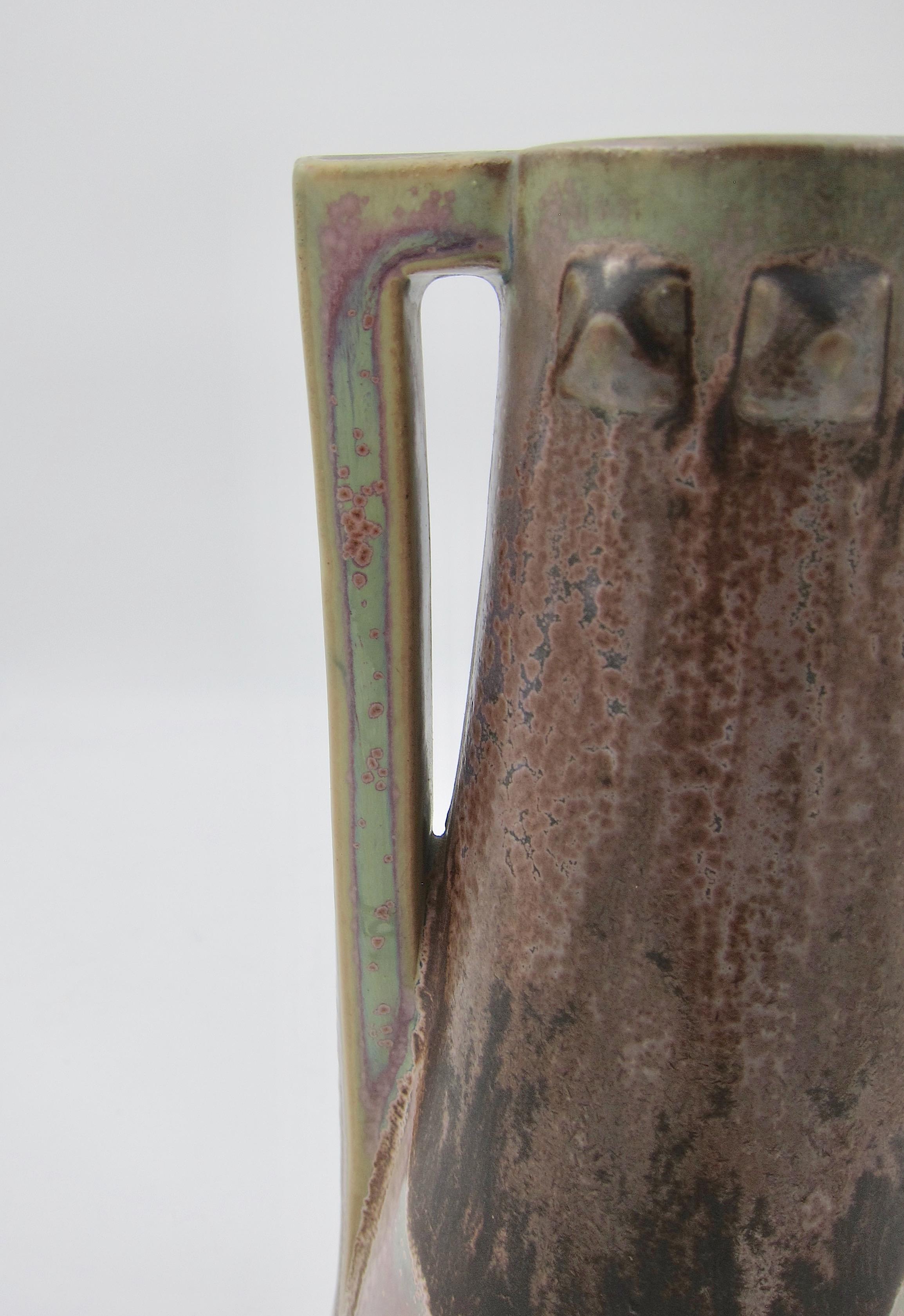 Glazed French Denbac Pottery Vase with Iridescence, Drip and Crystalline Glaze