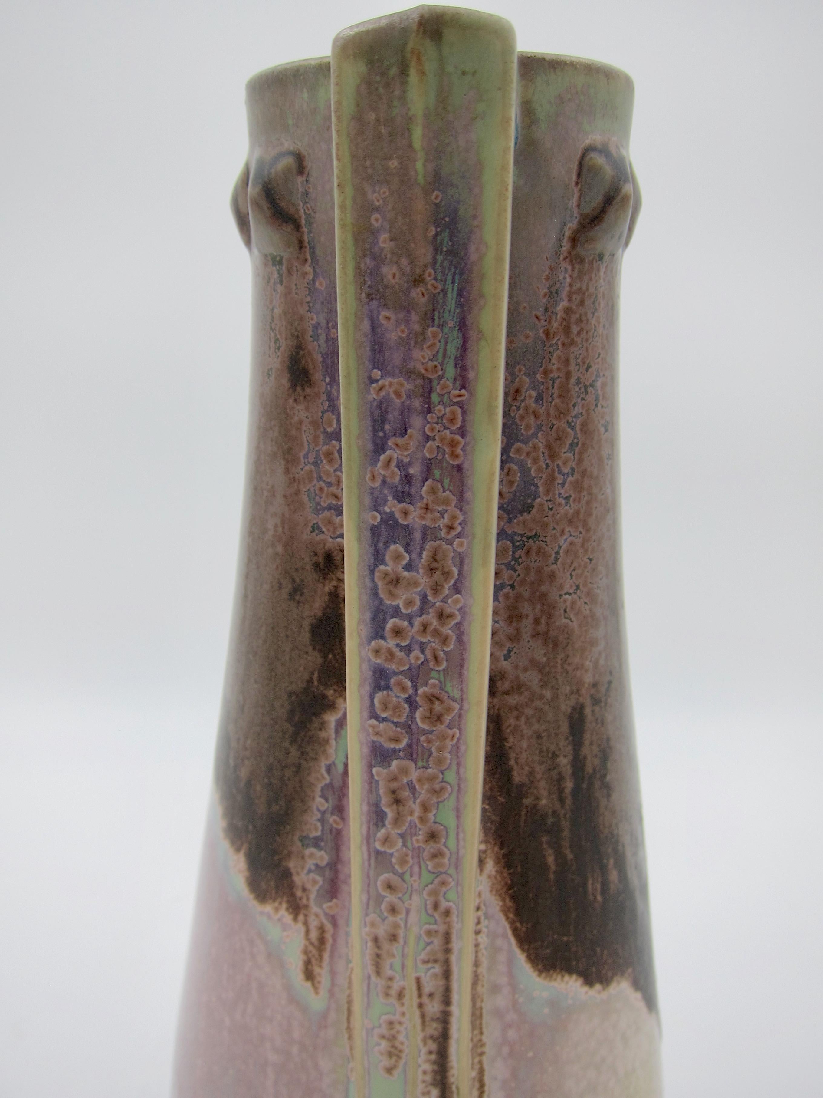 French Denbac Pottery Vase with Iridescence, Drip and Crystalline Glaze In Good Condition In Los Angeles, CA