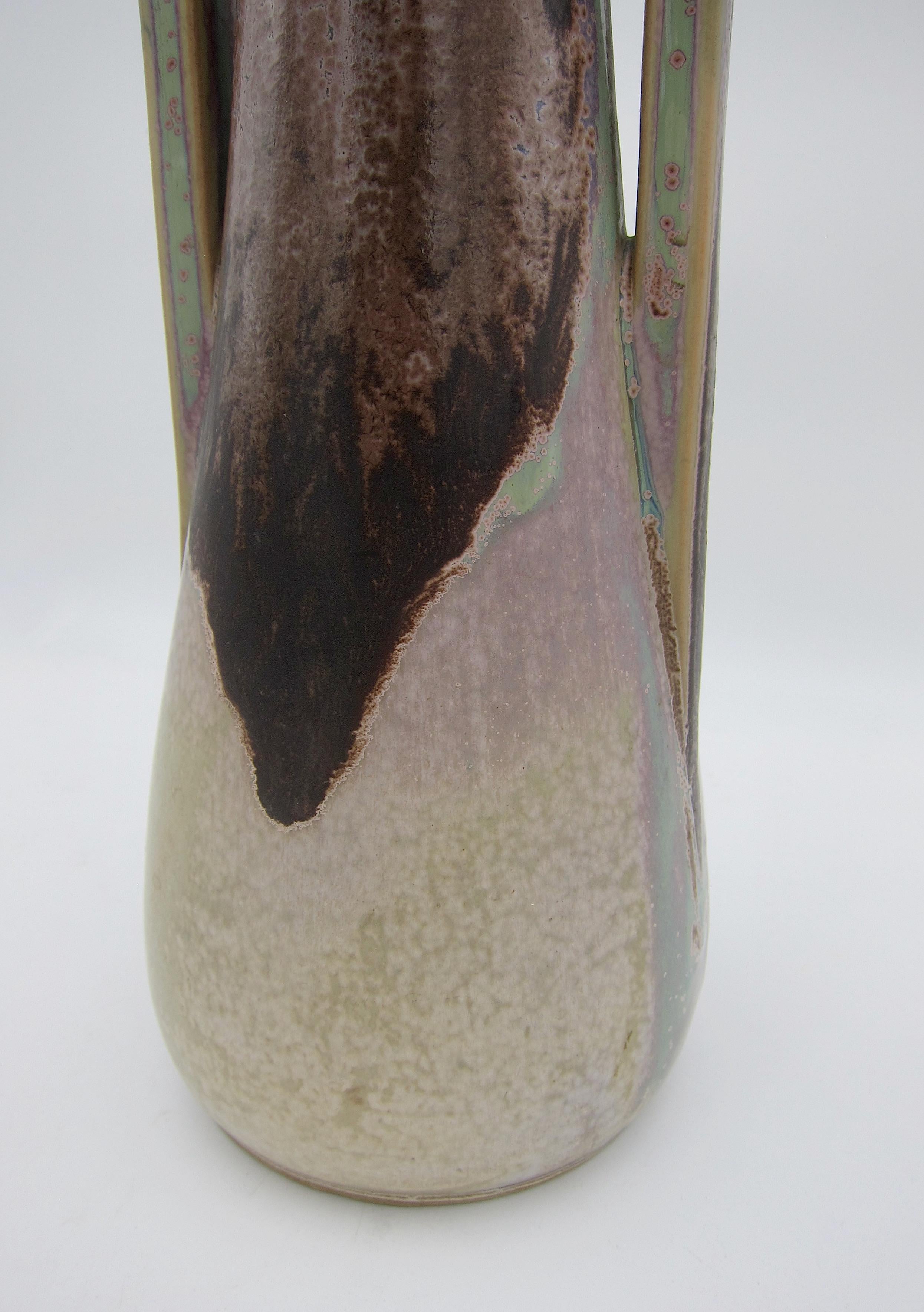 20th Century French Denbac Pottery Vase with Iridescence, Drip and Crystalline Glaze