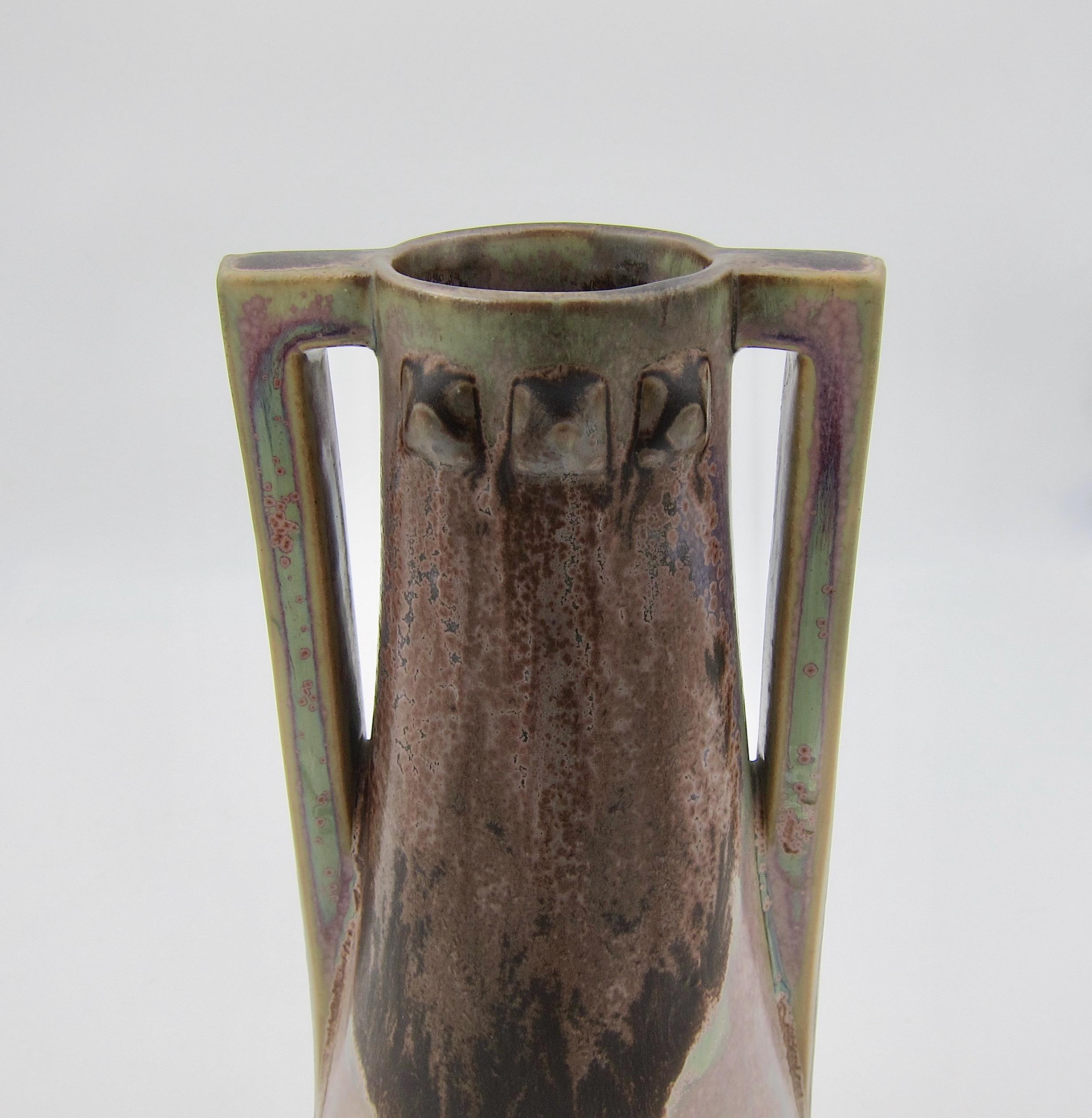 French Denbac Pottery Vase with Iridescence, Drip and Crystalline Glaze 1