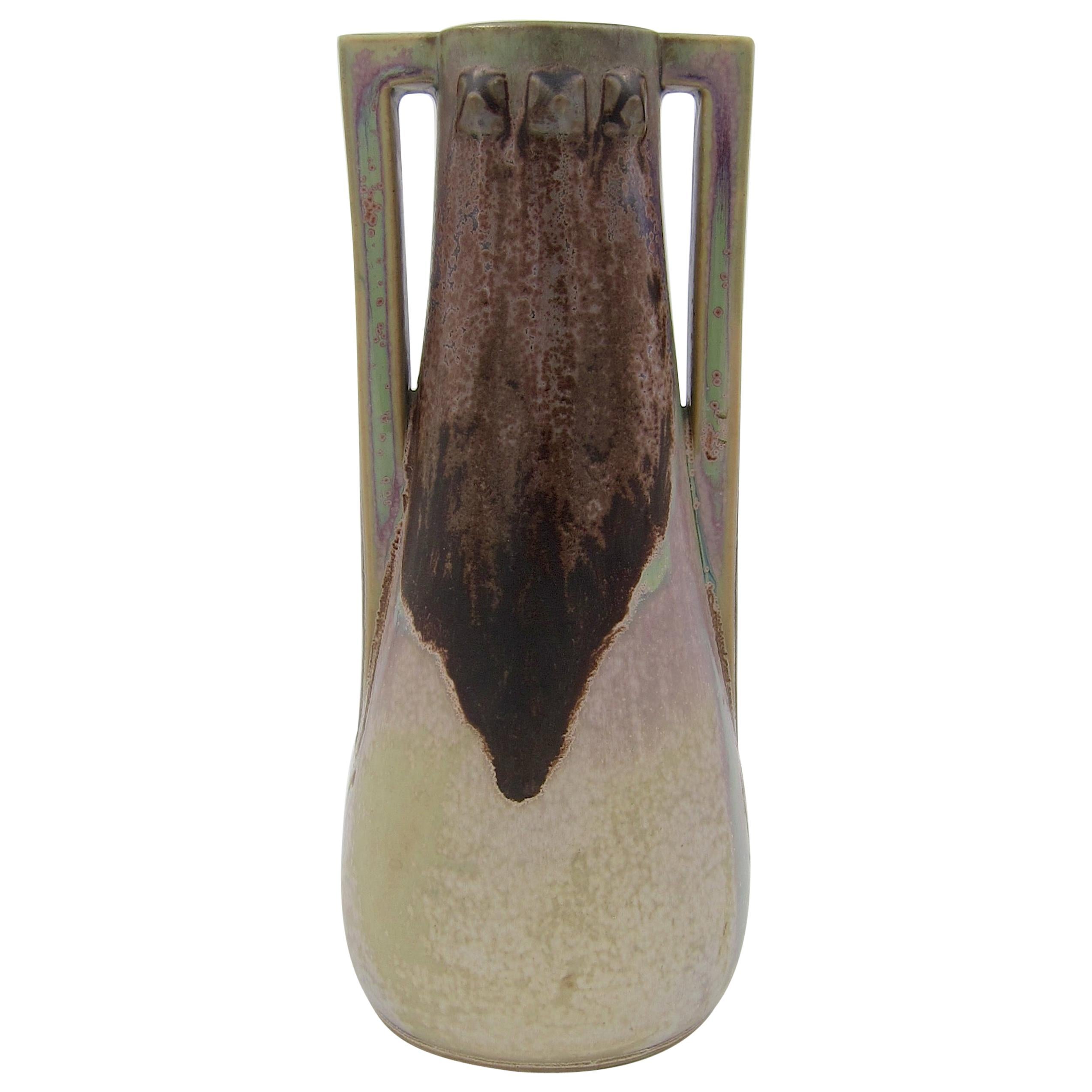 French Denbac Pottery Vase with Iridescence, Drip and Crystalline Glaze