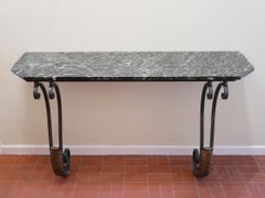French Design 1930s Cast Iron and Marble Top Hallway Console Table