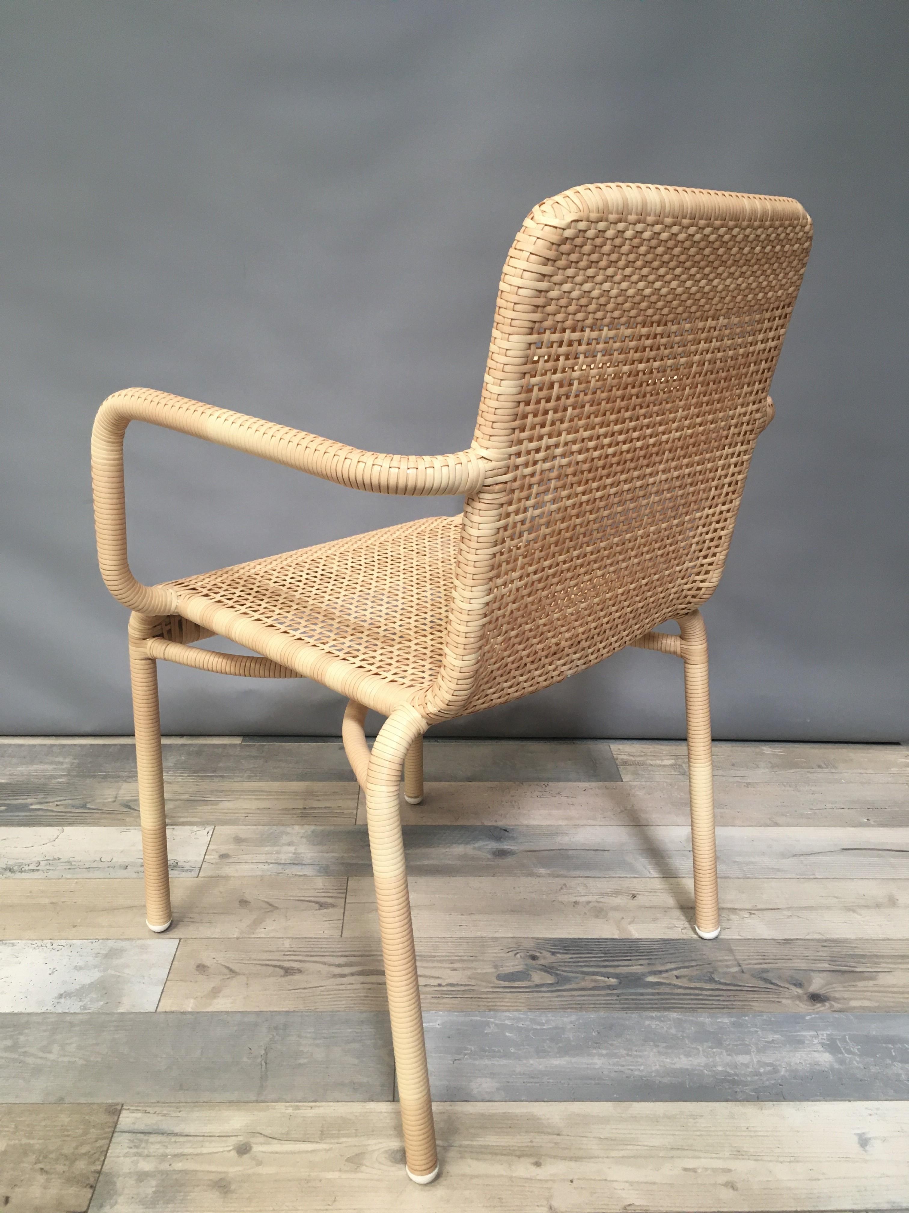 Mid-Century Modern French Design and Braided Resin Rattan Effect Outdoor Chair For Sale