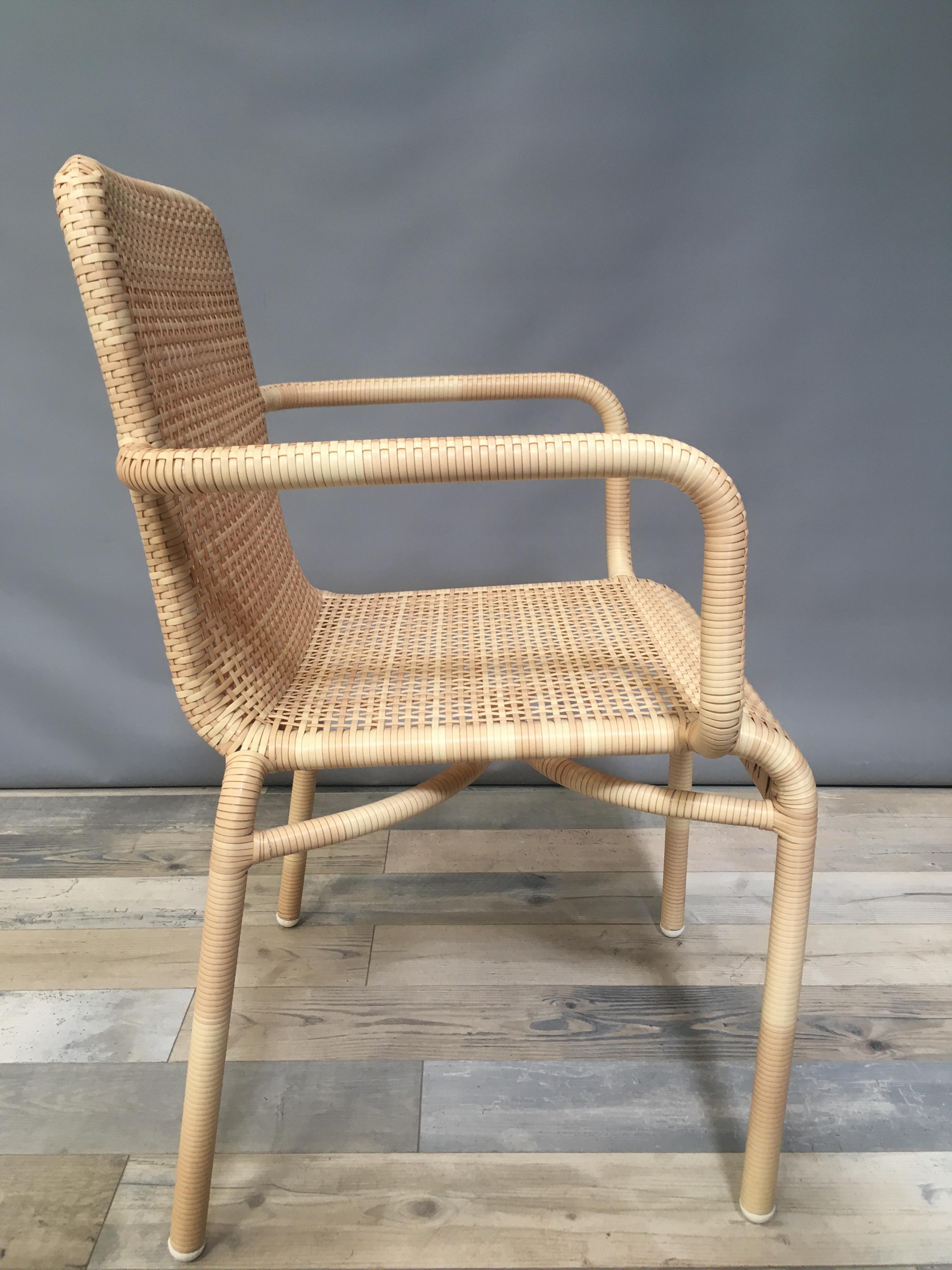 Metal French Design and Braided Resin Rattan Effect Outdoor Chair For Sale