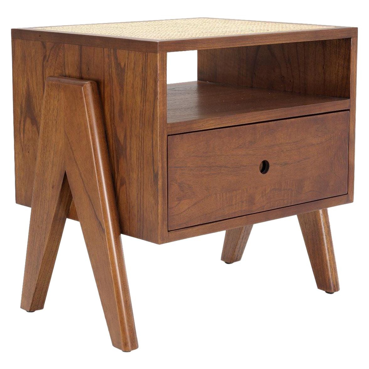 Brutalist Style and MCM Design Wooden and Brushed Brass Rounded Bedside
