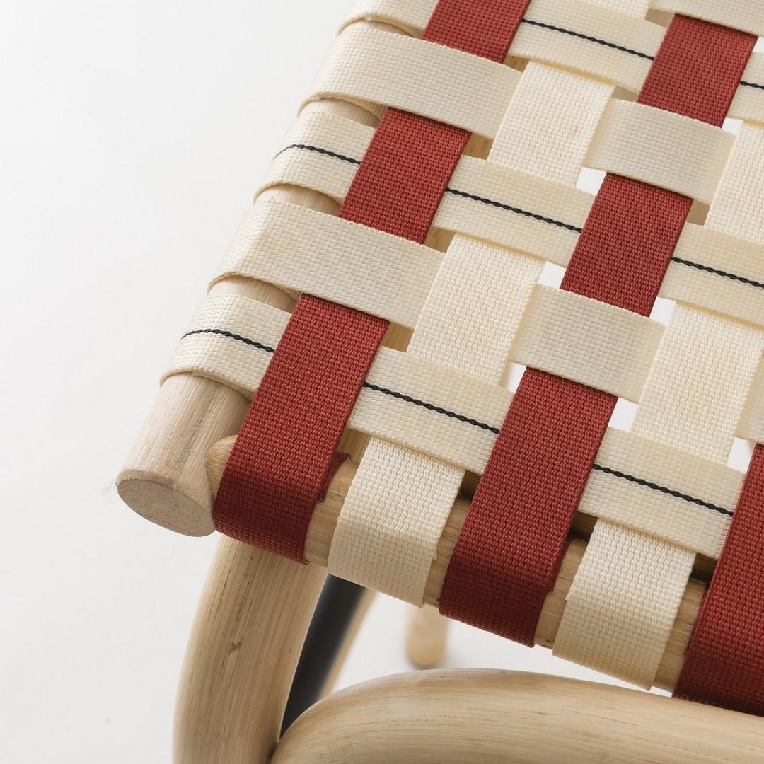 Mid-Century Modern French Design and MCM Style Rattan and Canvas Stripes Seat Bar Stool