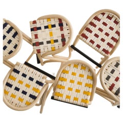 French Design and MCM Style Rattan and Canvas Stripes Seat Bar Stool