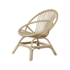 French Design and Midcentury Style Natural Rattan Armchair