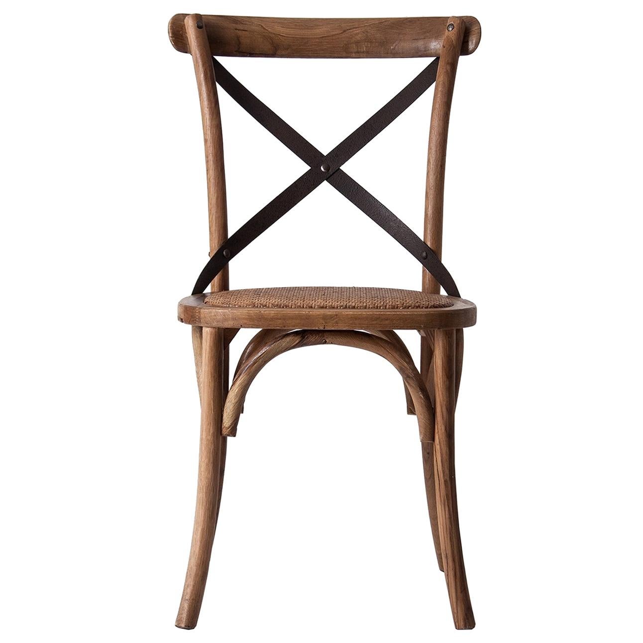 French Design and Parisian Bistro Style Oak Wooden and Wicker Chair For Sale
