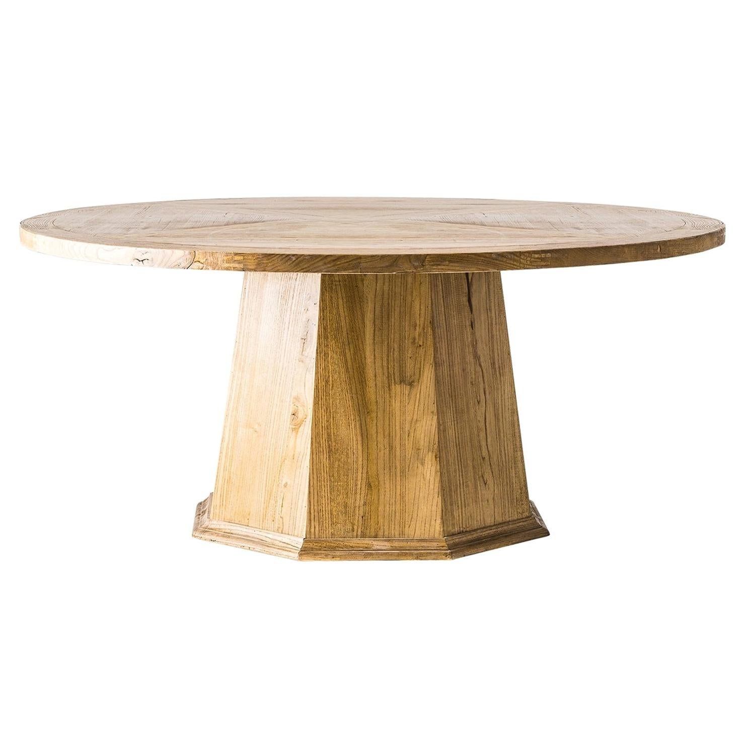 French Design and Provincial Campaign Style Large Wooden Dining Pedestal Table For Sale