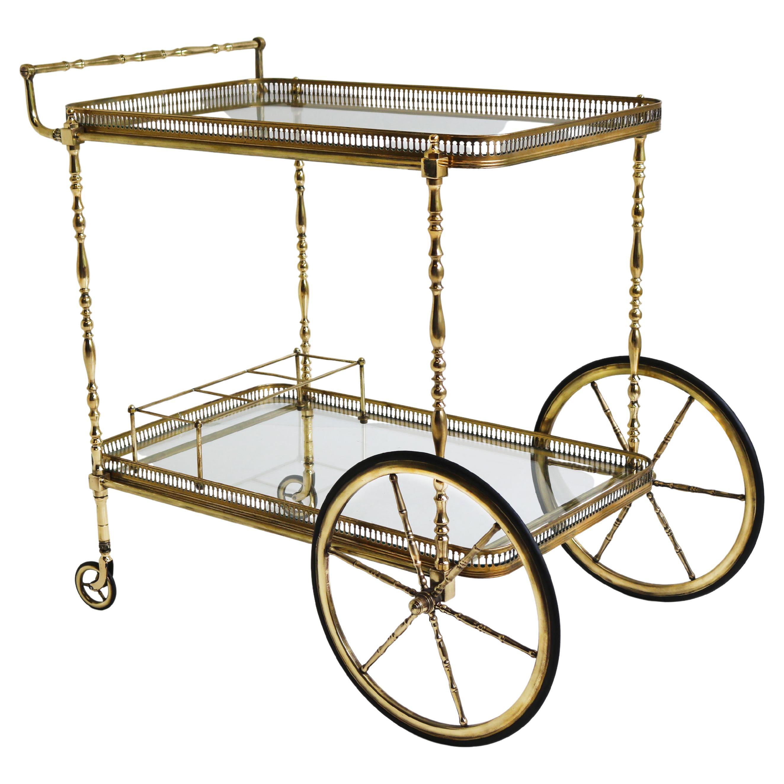 Carrito de bar de diseño francés de Maison Bagues 1940 Carrito de servicio clásico de latón