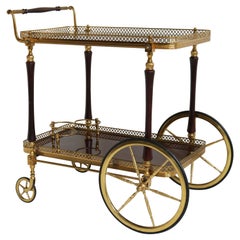 French Design Bar Cart by Maison Bagues 1950 Brass Glass Wood Serving Trolley